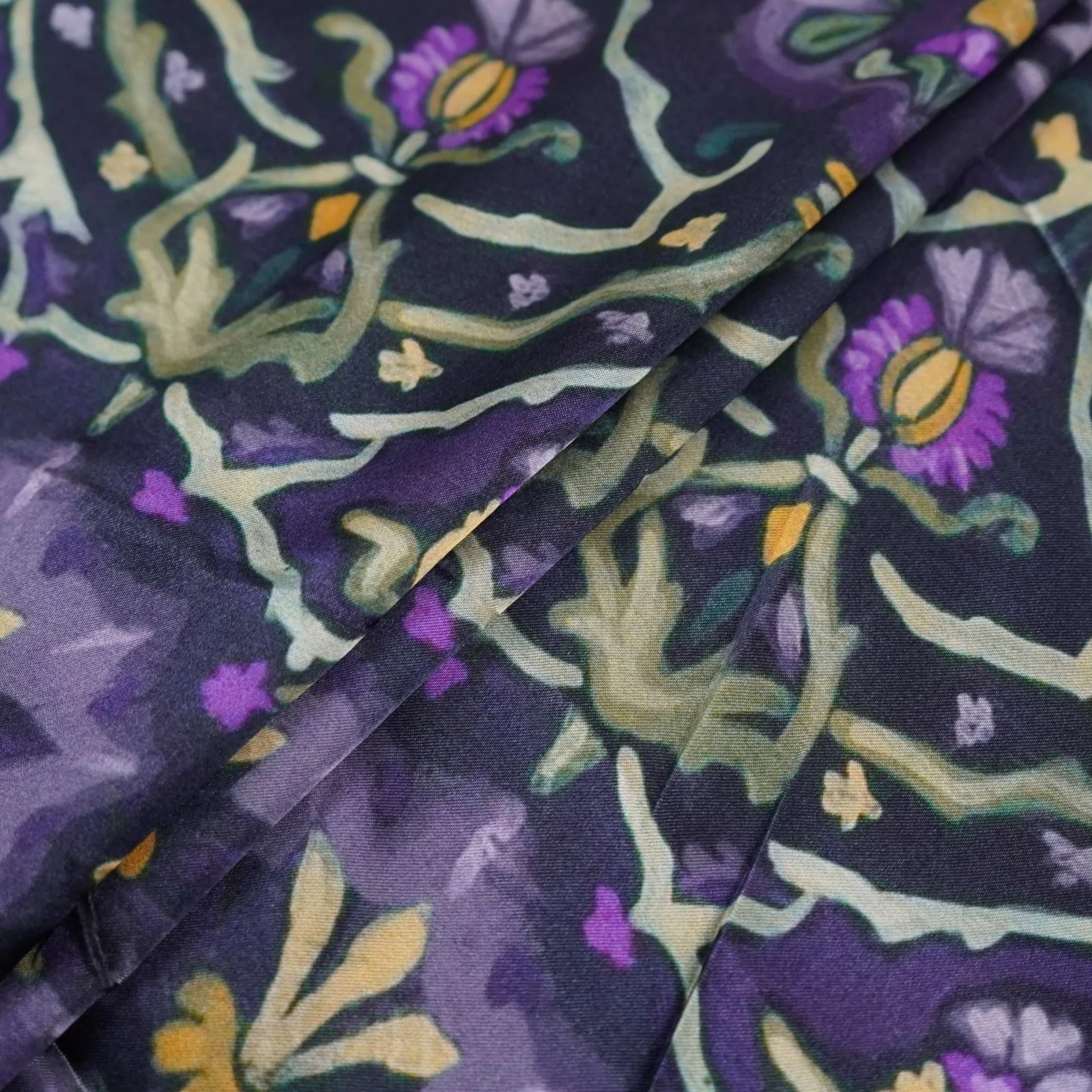 Midnight Purple Mughal floral print Bemberg Modal Silk Fabric KTP-31399 - Image 4
