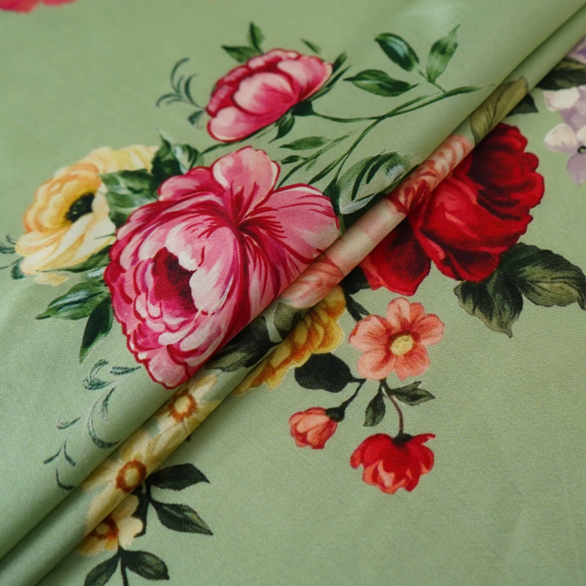 Mint floral print Silk Satin Fabric NVC-31580 - Image 5