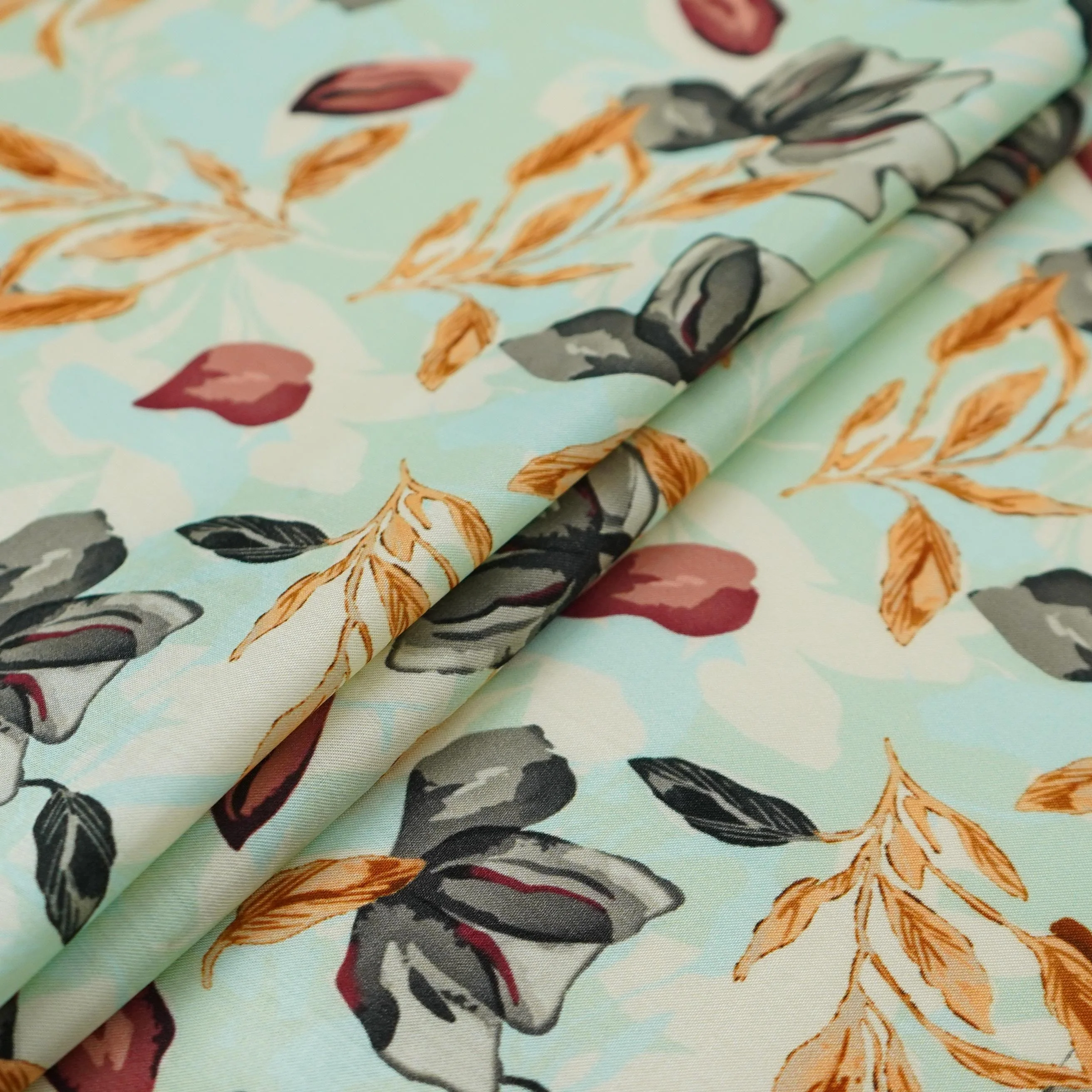 Mint Green floral print Silk Satin Fabric NVC-31561 - Image 5
