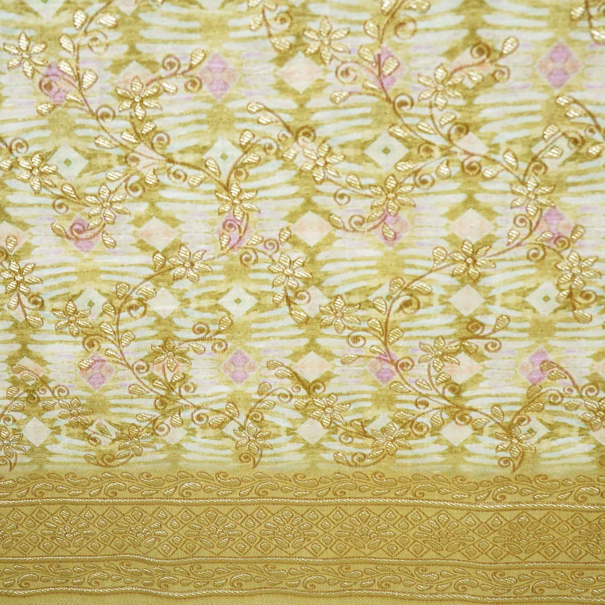 Mint Green Geomaterical Print Gold Zari Dola Silk Jacquard TU-8149 - Image 4