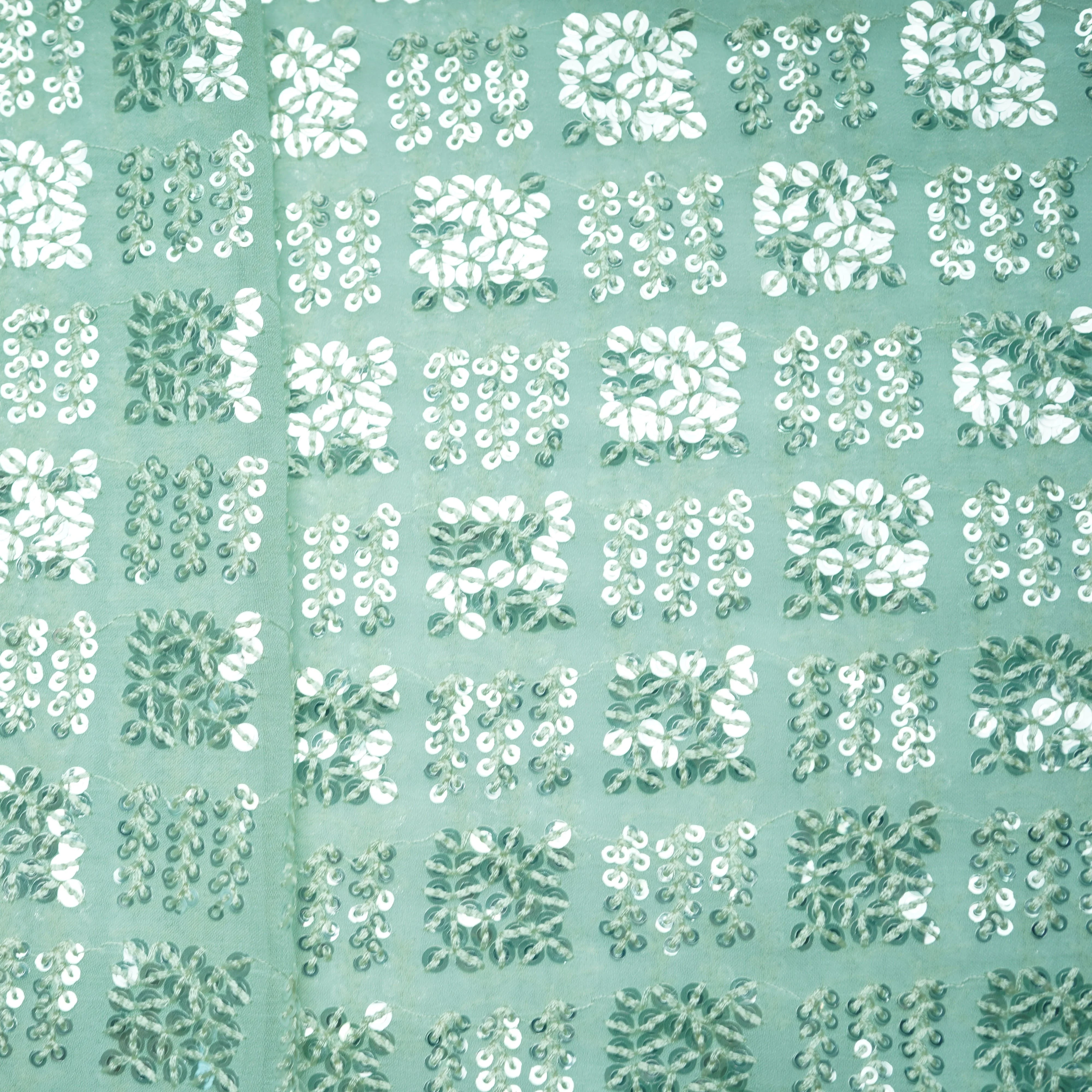 Mint Green Geometrical Sequence Embroidery Georgette Fabric 16213 - Image 2
