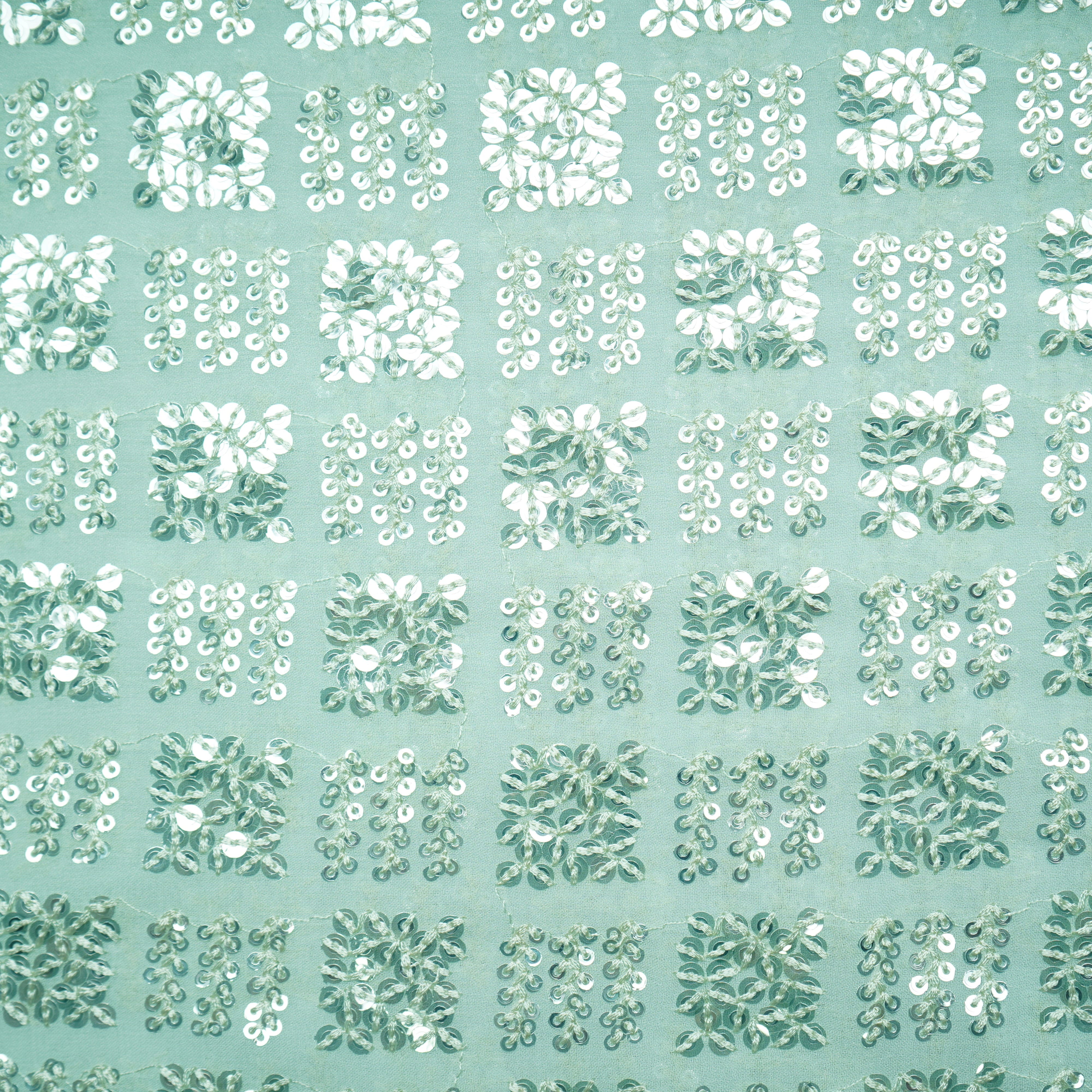 Mint Green Geometrical Sequence Embroidery Georgette Fabric 16213 - Image 3