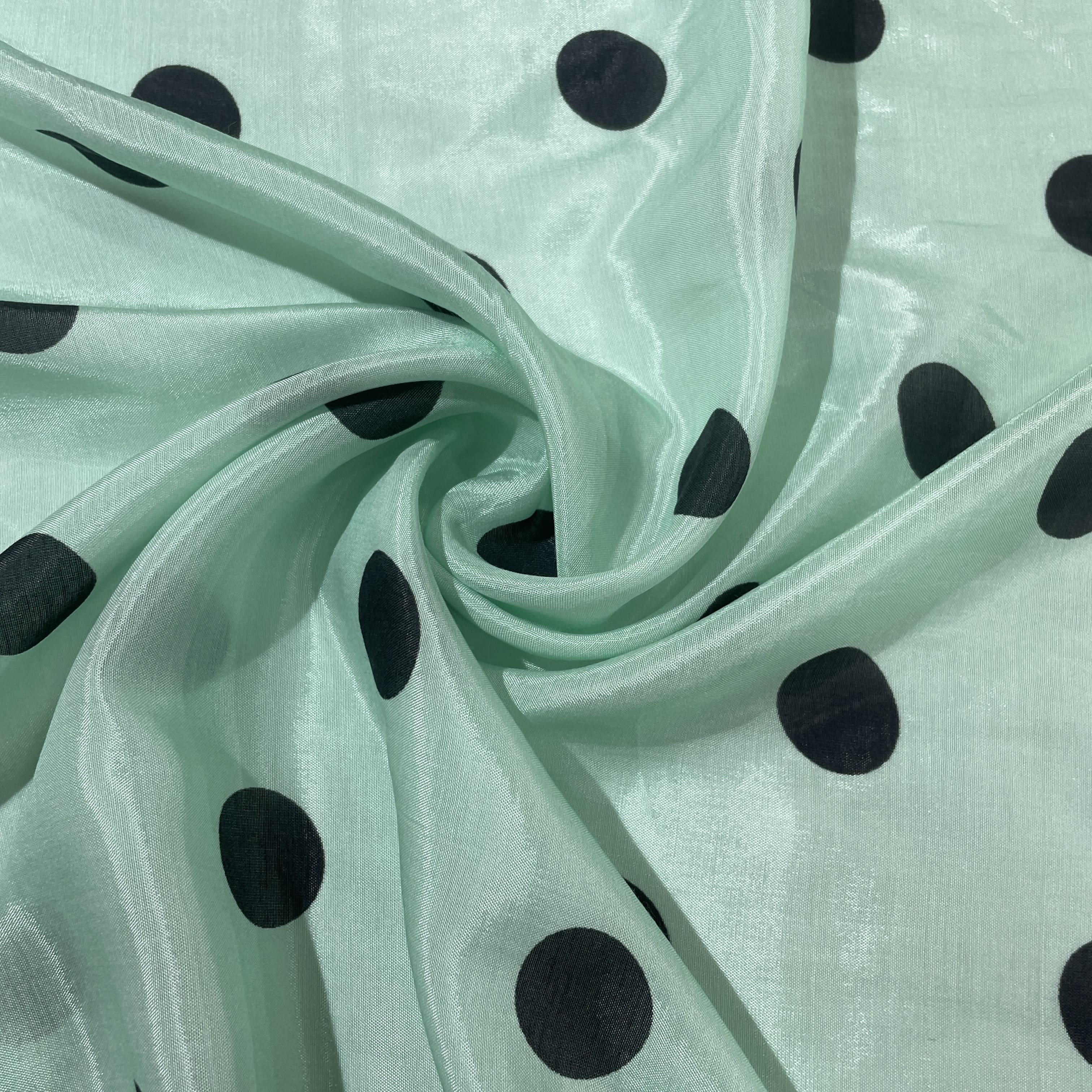 Mint Green Polka Dot Muslin Fabric