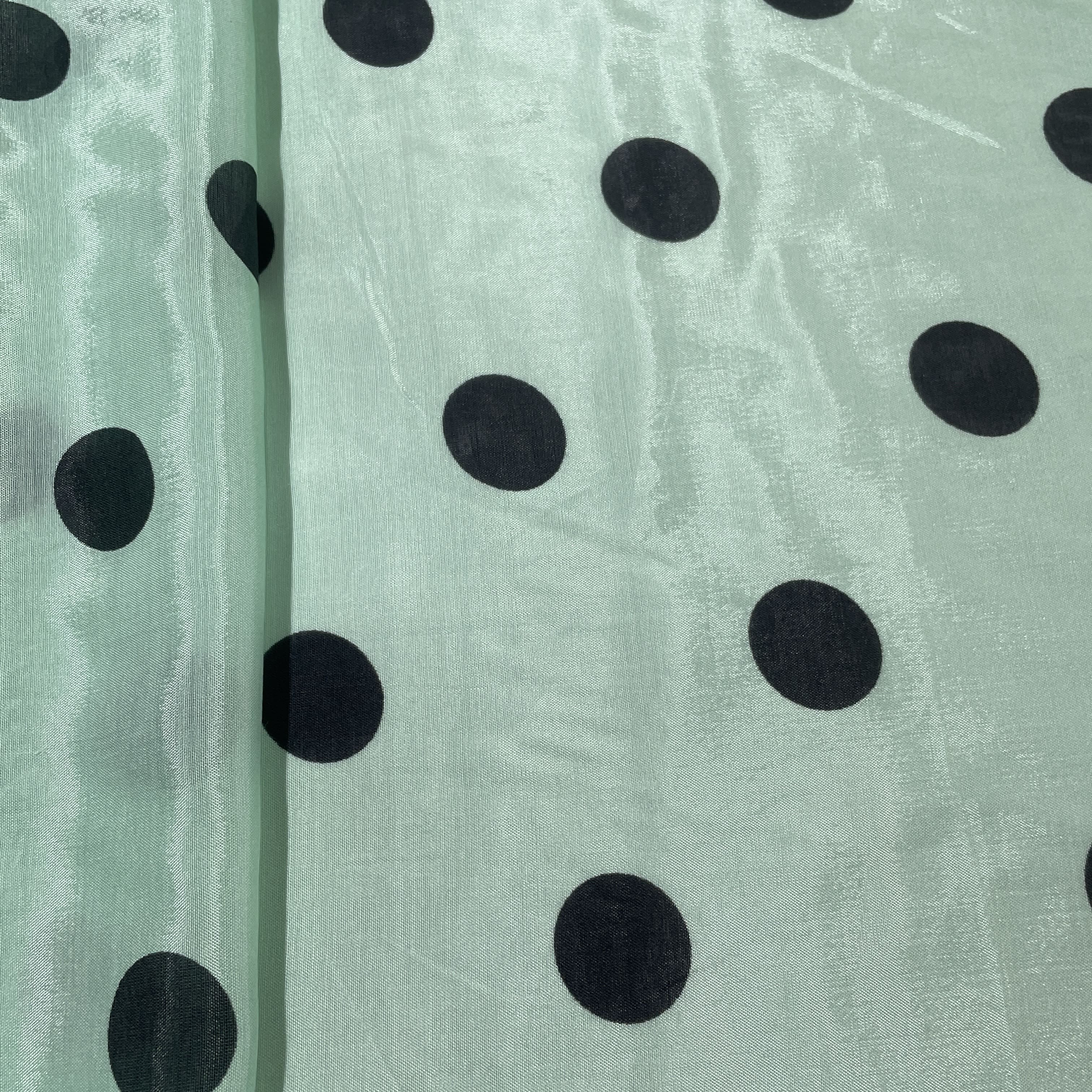 Mint Green Polka Dot Muslin Fabric - Image 2