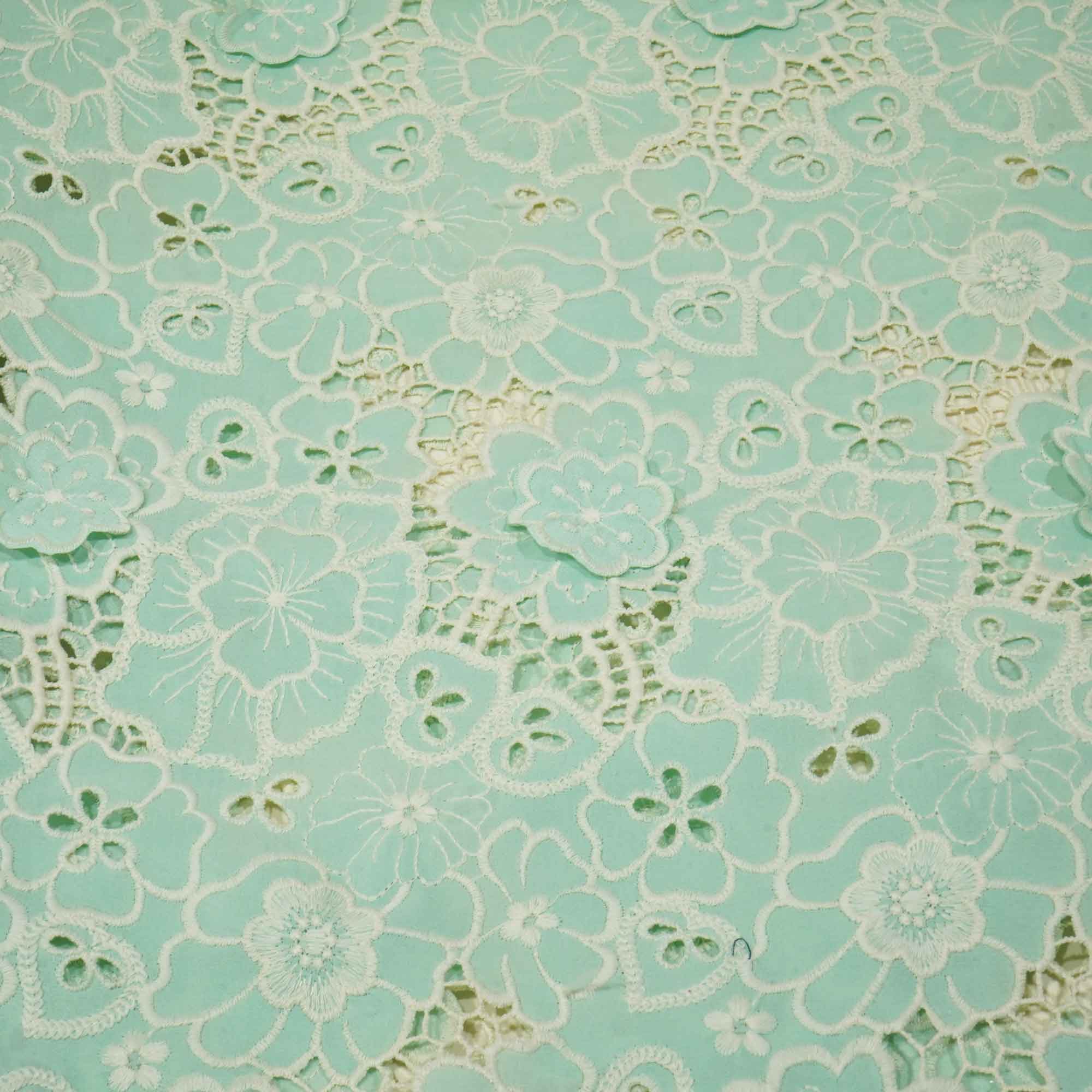 Mint Green White 3D Embroidery Schiffli Crepe AF-16666 - Image 4