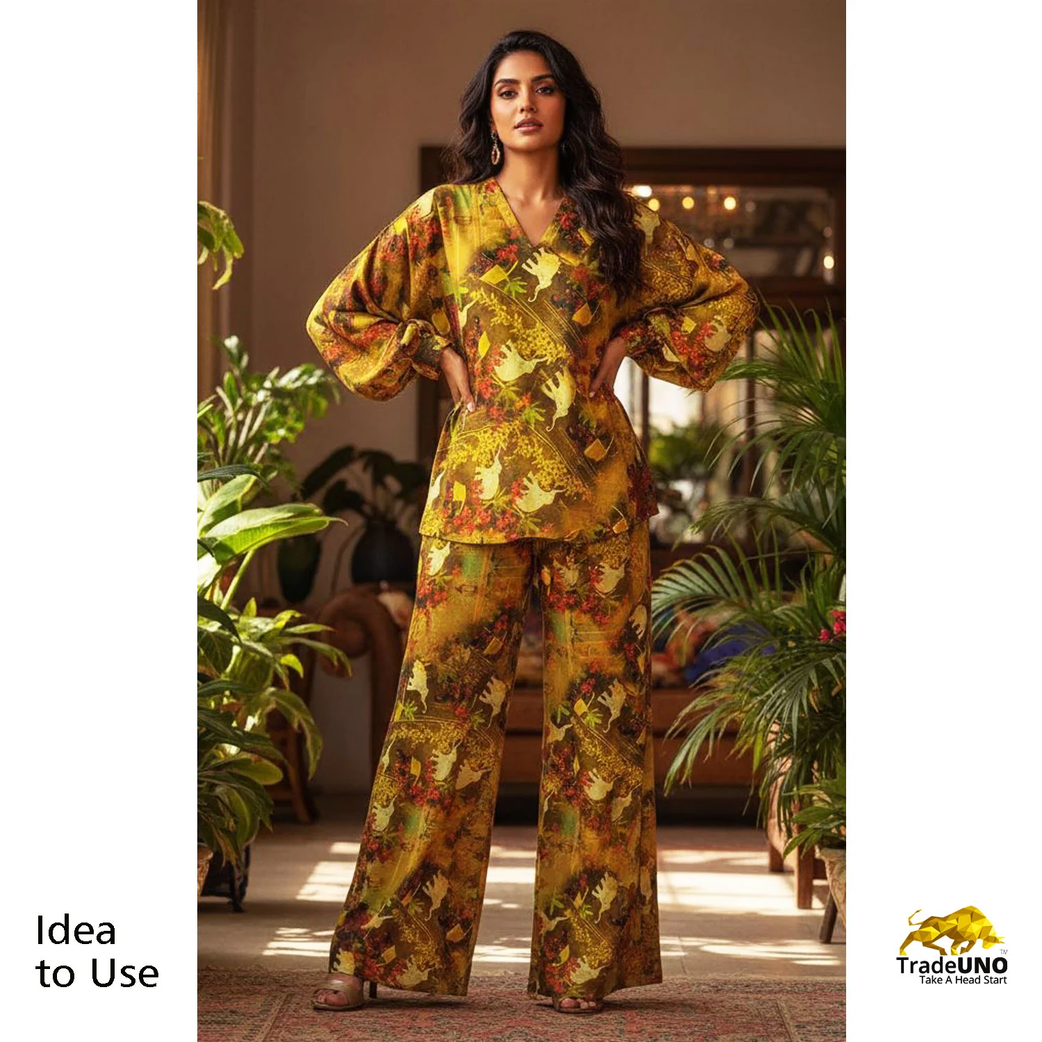 Multi Color Digital Print Golden Shimmer Satin Fabric TU 4898 - Image 4