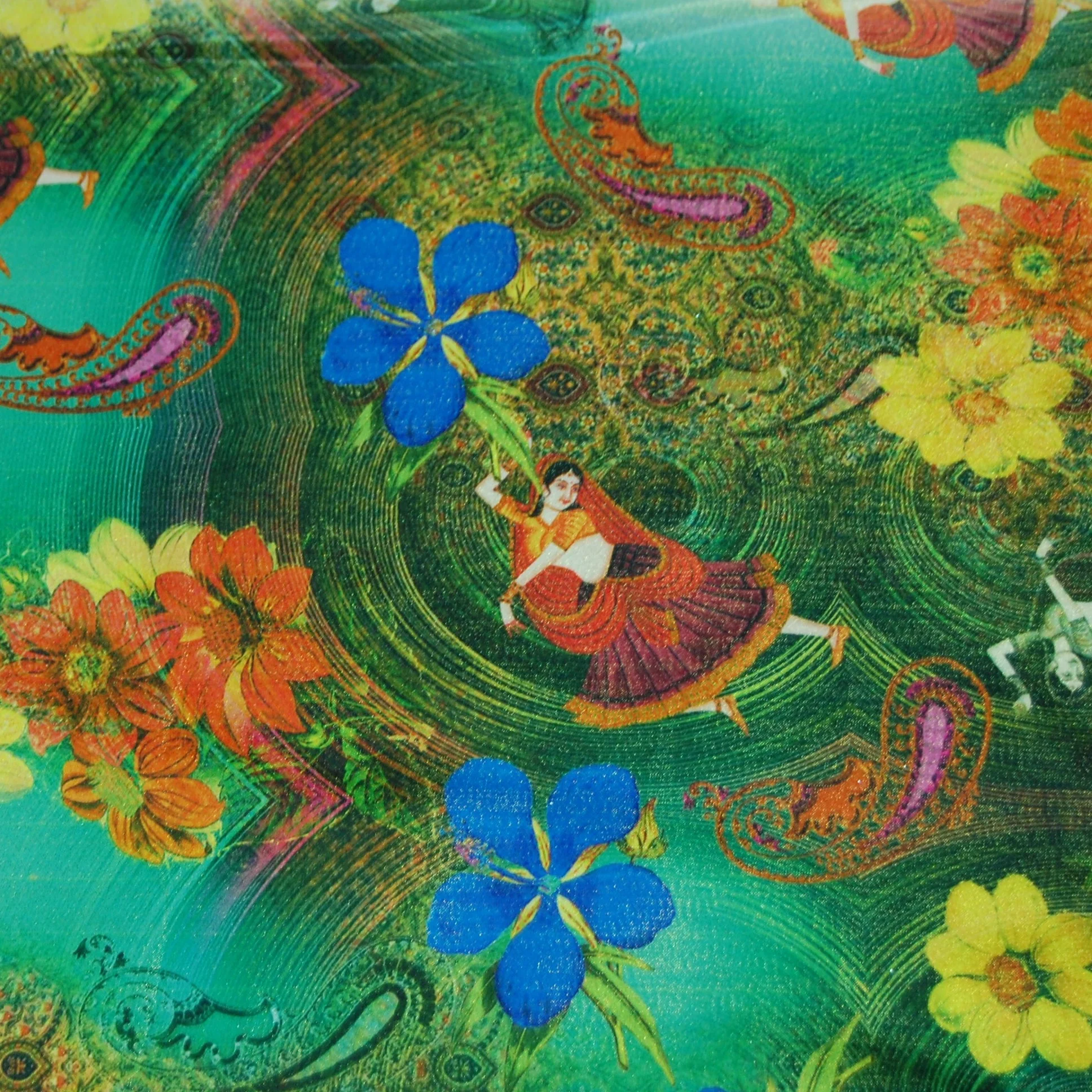 Multi Color Digital Print Golden Shimmer Satin Fabric - Image 3
