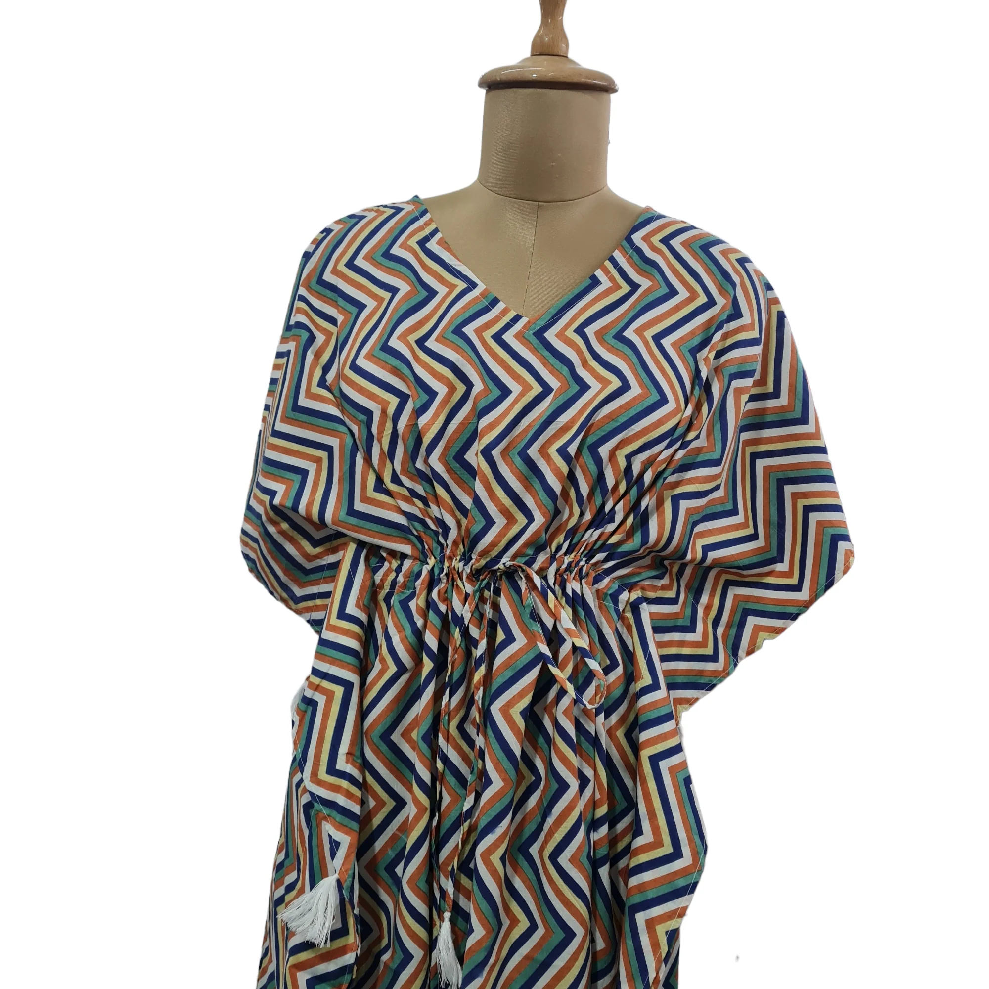 Multicolor Chevron Print Cotton Kaftan - Image 3