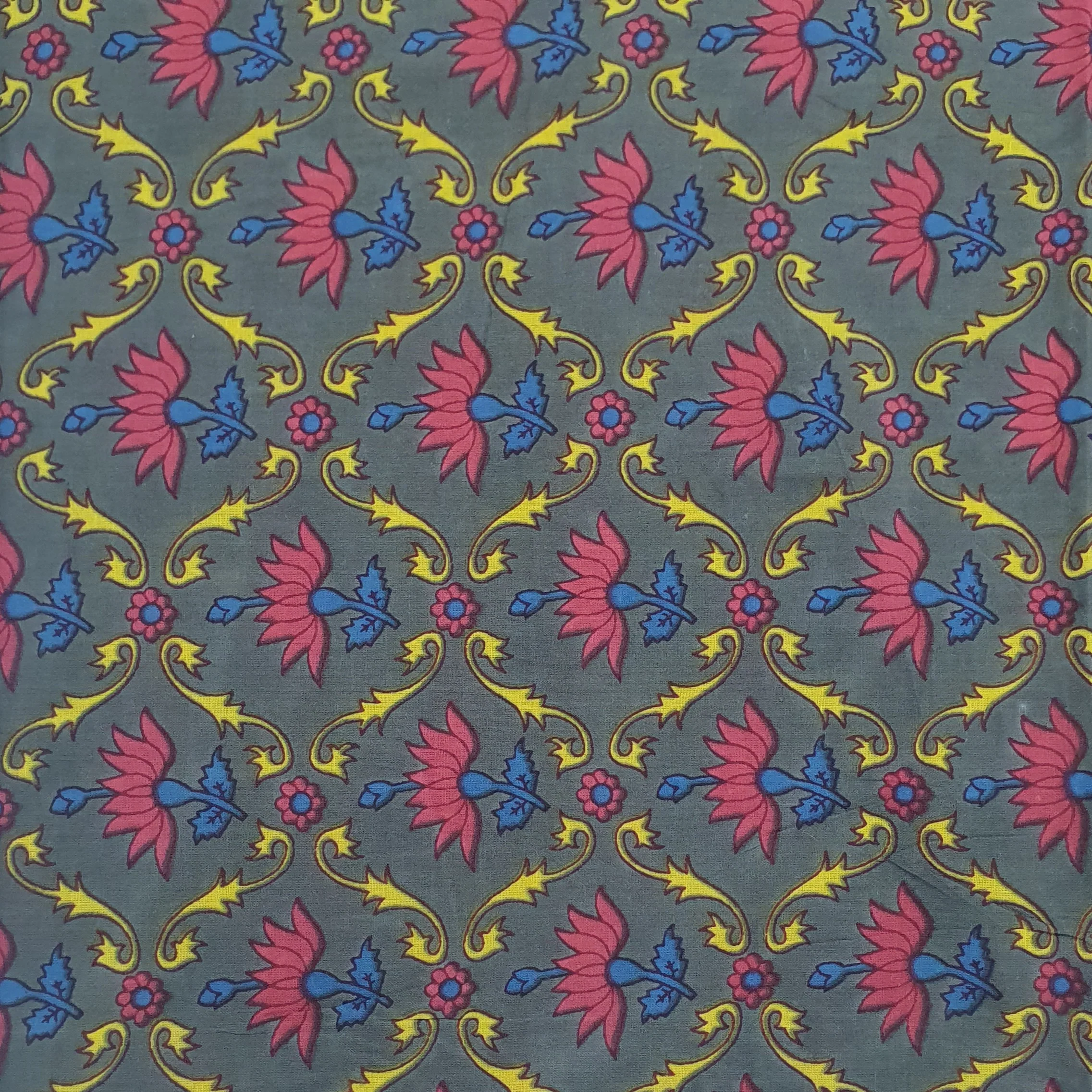 Grey & Pink Floral Print Cotton Fabric TU-5238 - Image 2