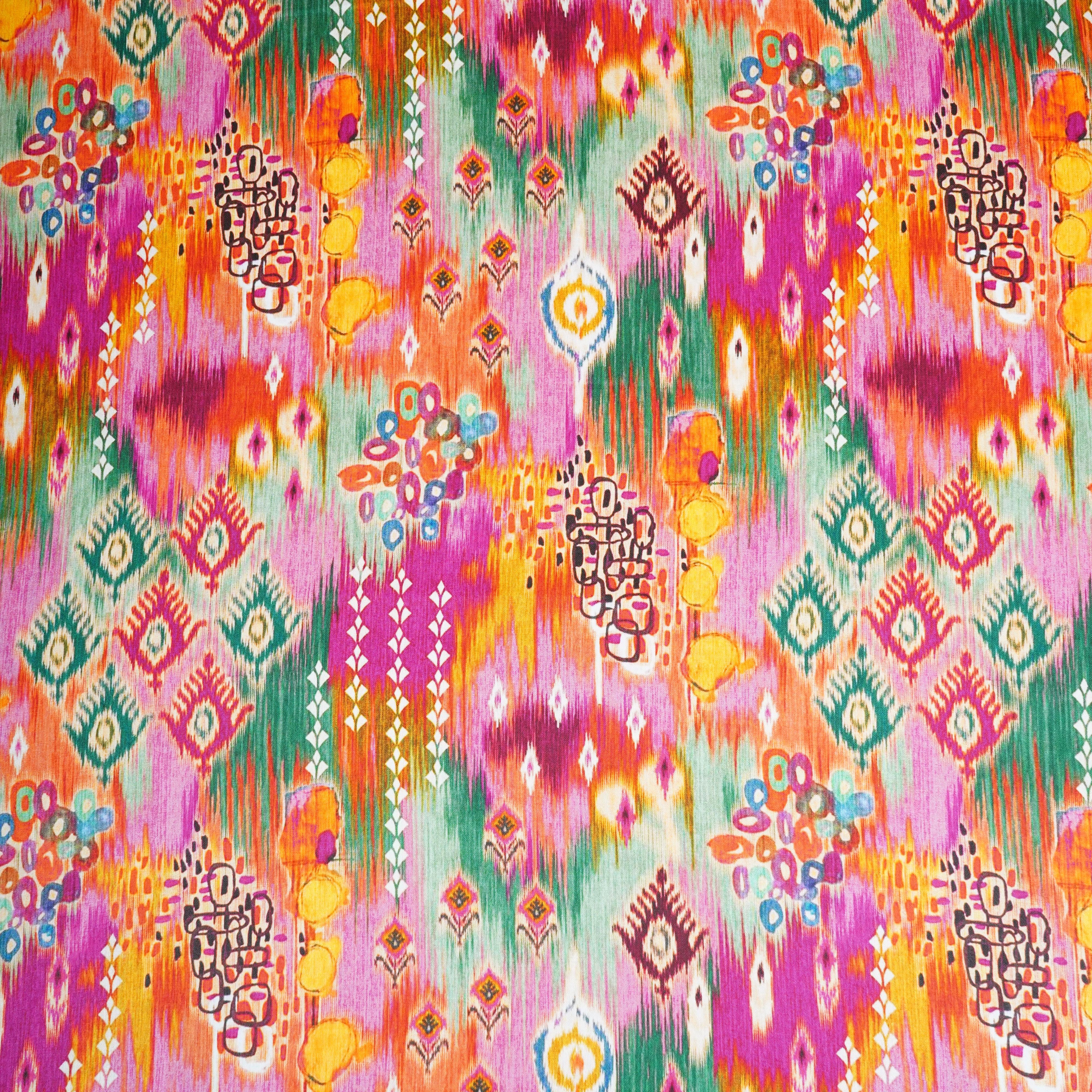 Multicolor Ikkat Print Cotton Satin Fabric PG-30436 - Image 2