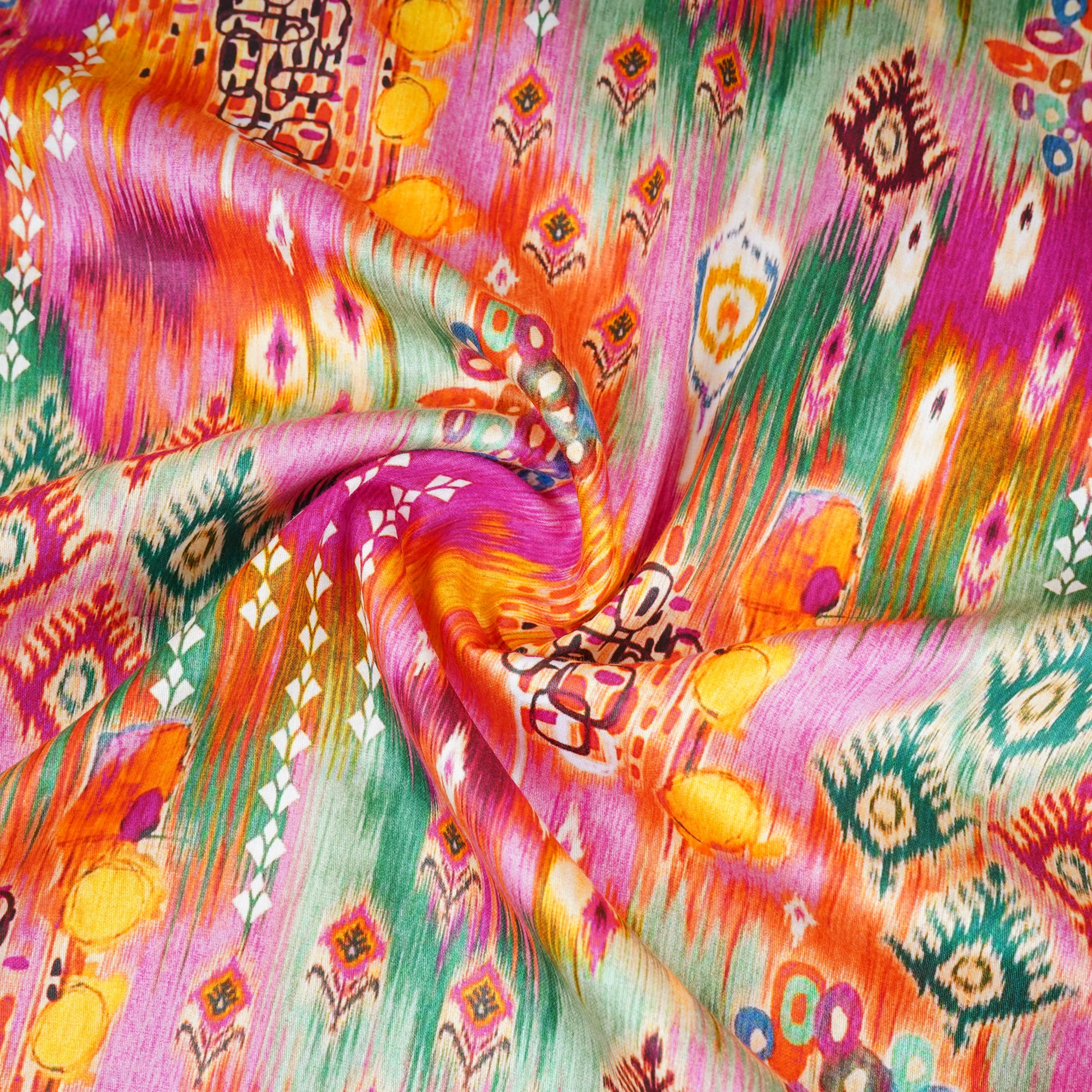 Multicolor Ikkat Print Cotton Satin Fabric PG-30436 - Image 3