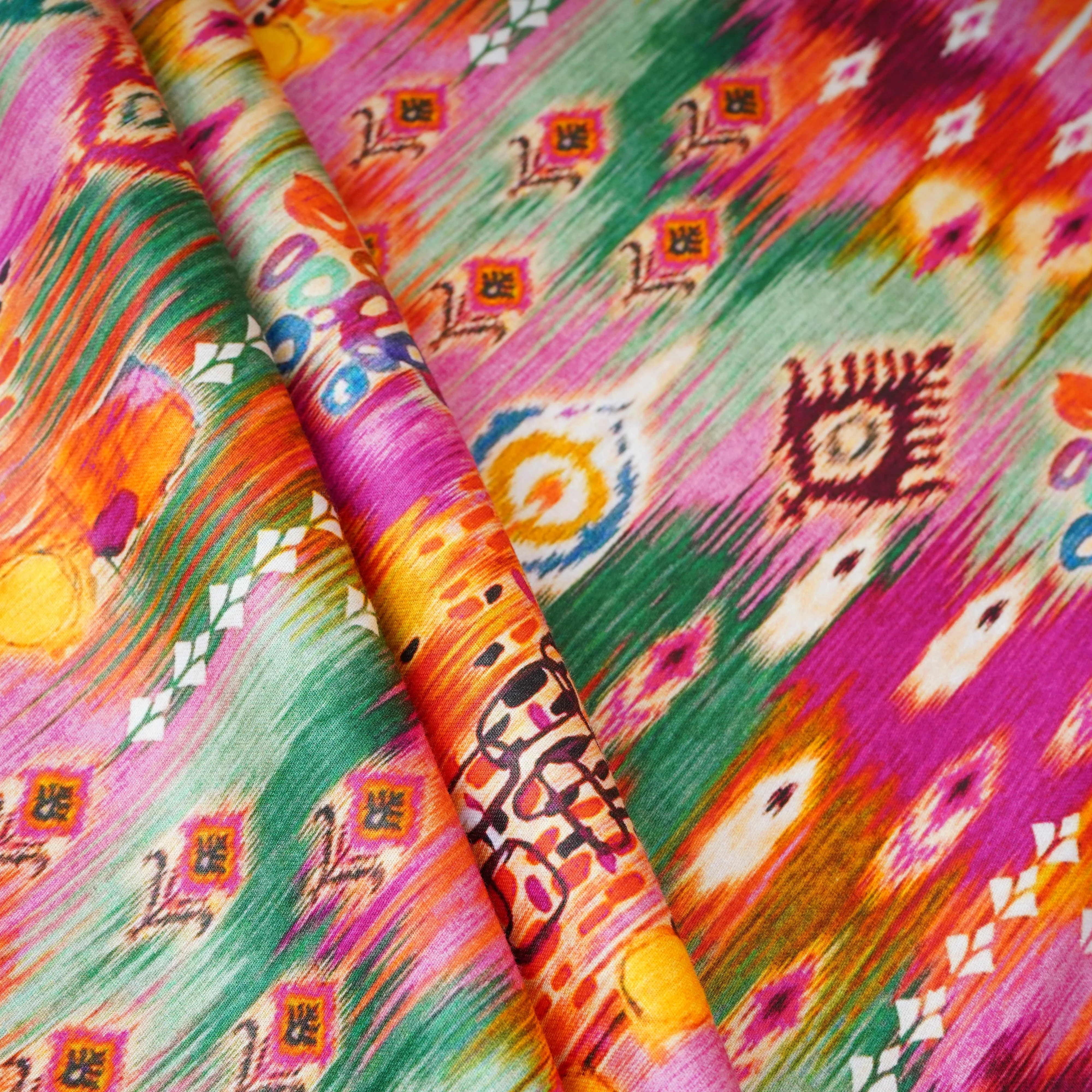 Multicolor Ikkat Print Cotton Satin Fabric PG-30436 - Image 4
