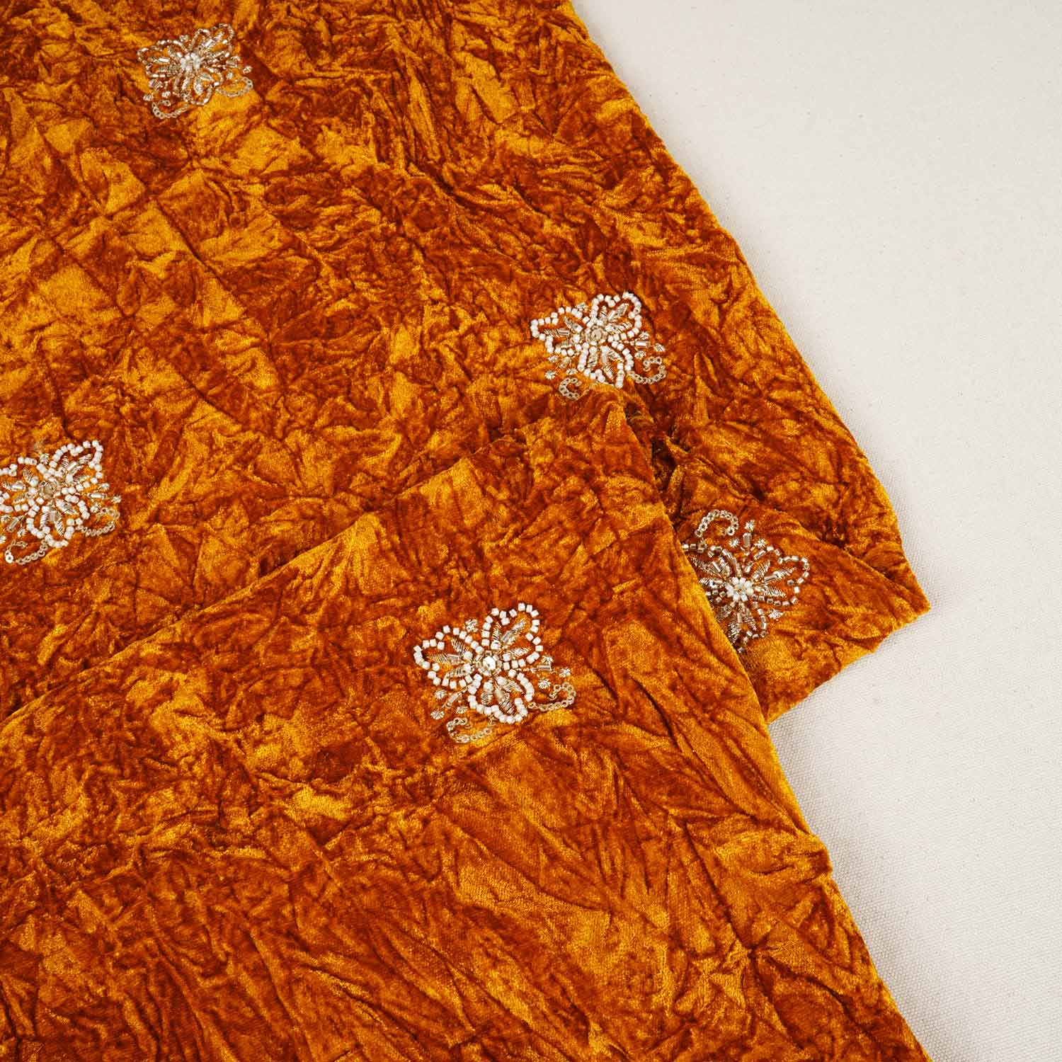 Mustard Floral Cutdana Crushed Velvet 9000 SC-27992 - Image 2