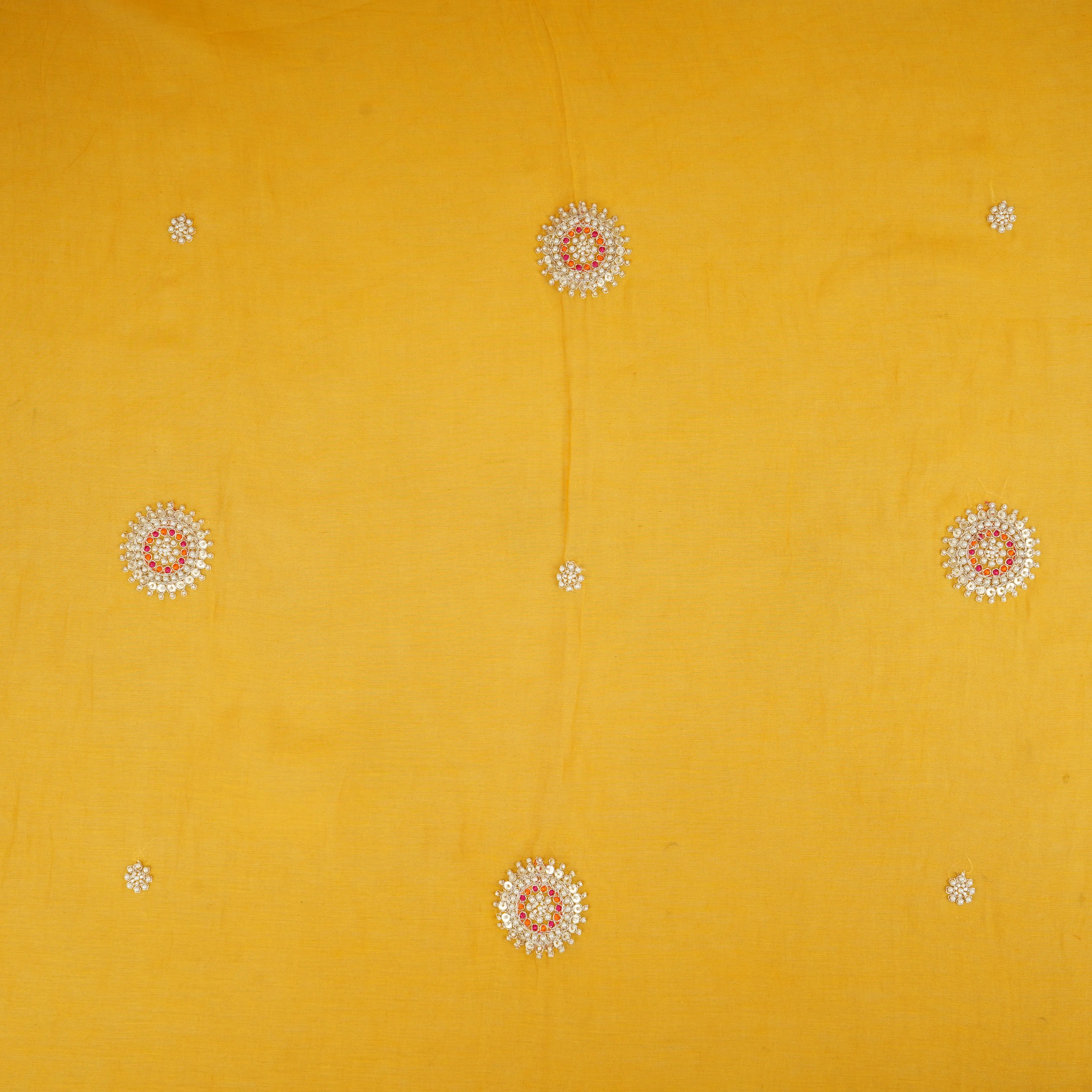 Mustard Floral Cutdana Embroidery Mul Chanderi Fabric SN-30099 - Image 3