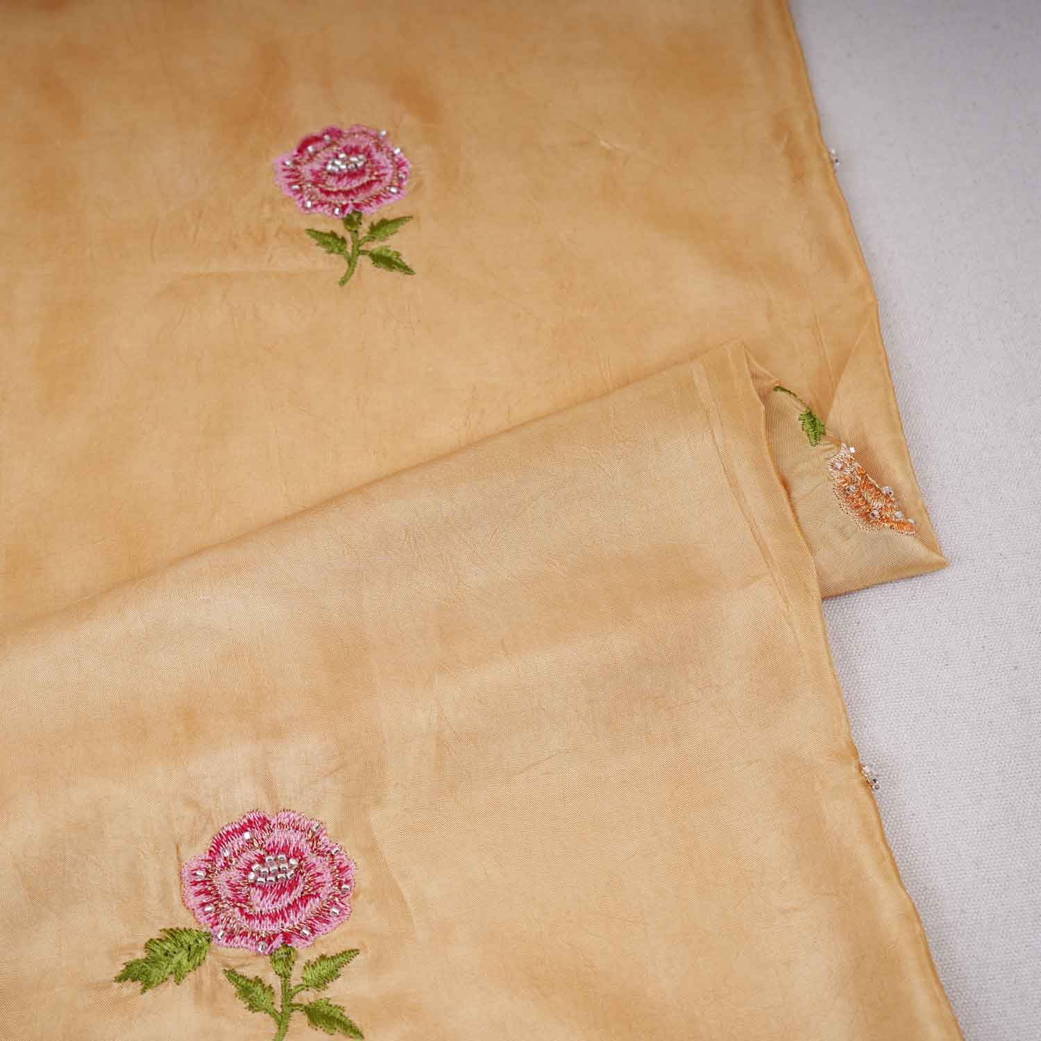 Mustard Floral Embroidery Bemberg Silk Fabric WI-29020 - Image 2