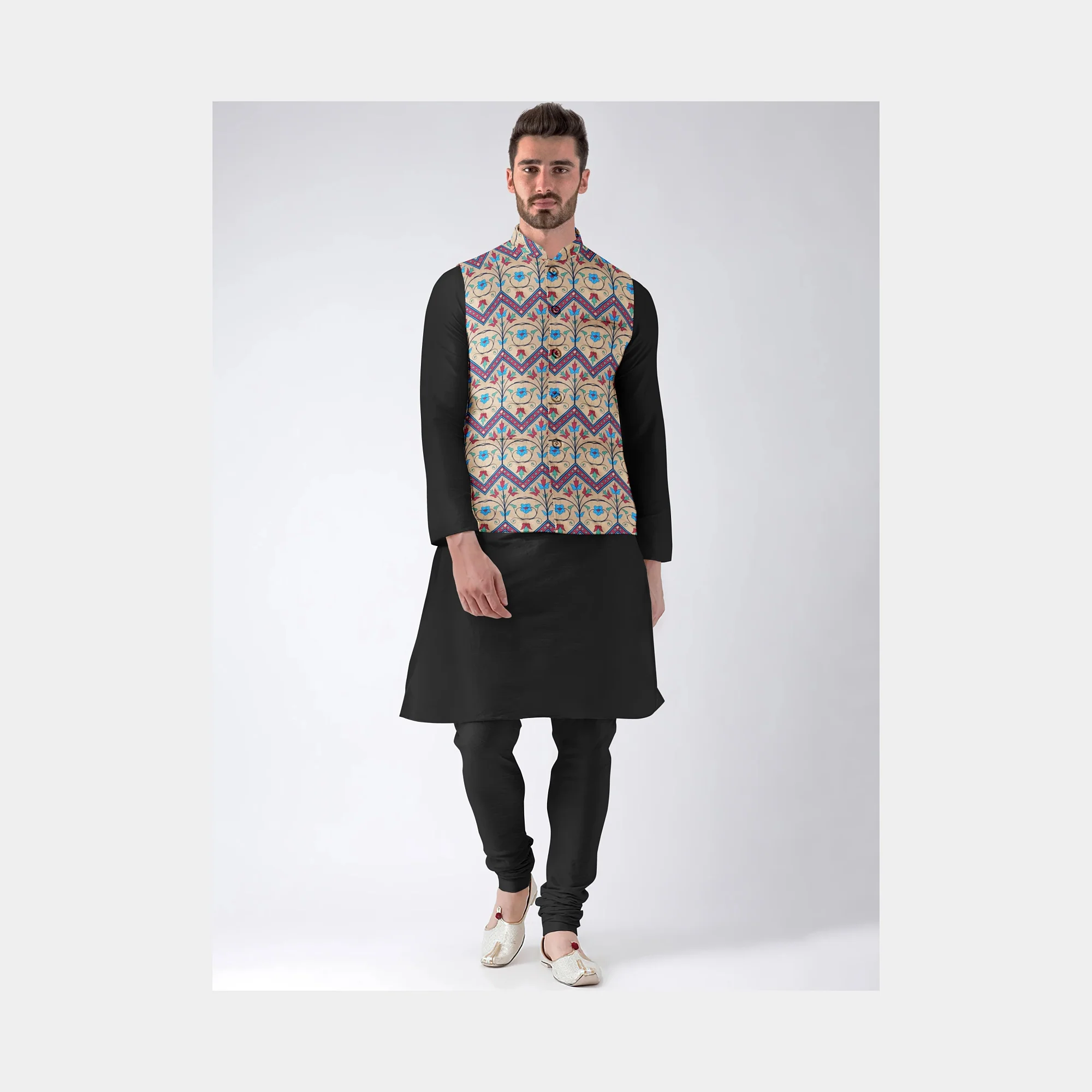 Mustard Floral Geometrical Print Pashmina Fabric - Image 7