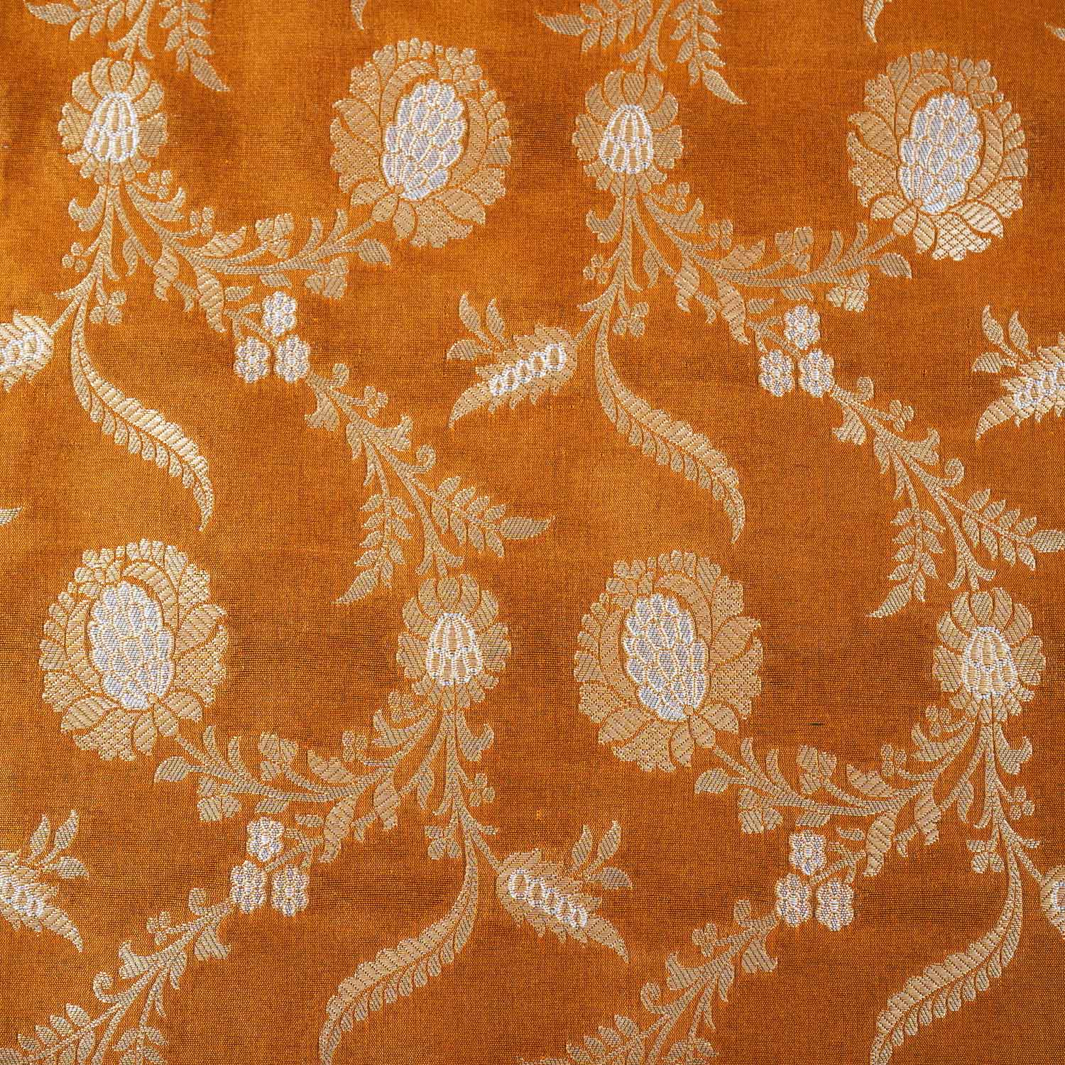 Mustard Floral Jaal Katan Silk Fabric NH-28899 - Image 4