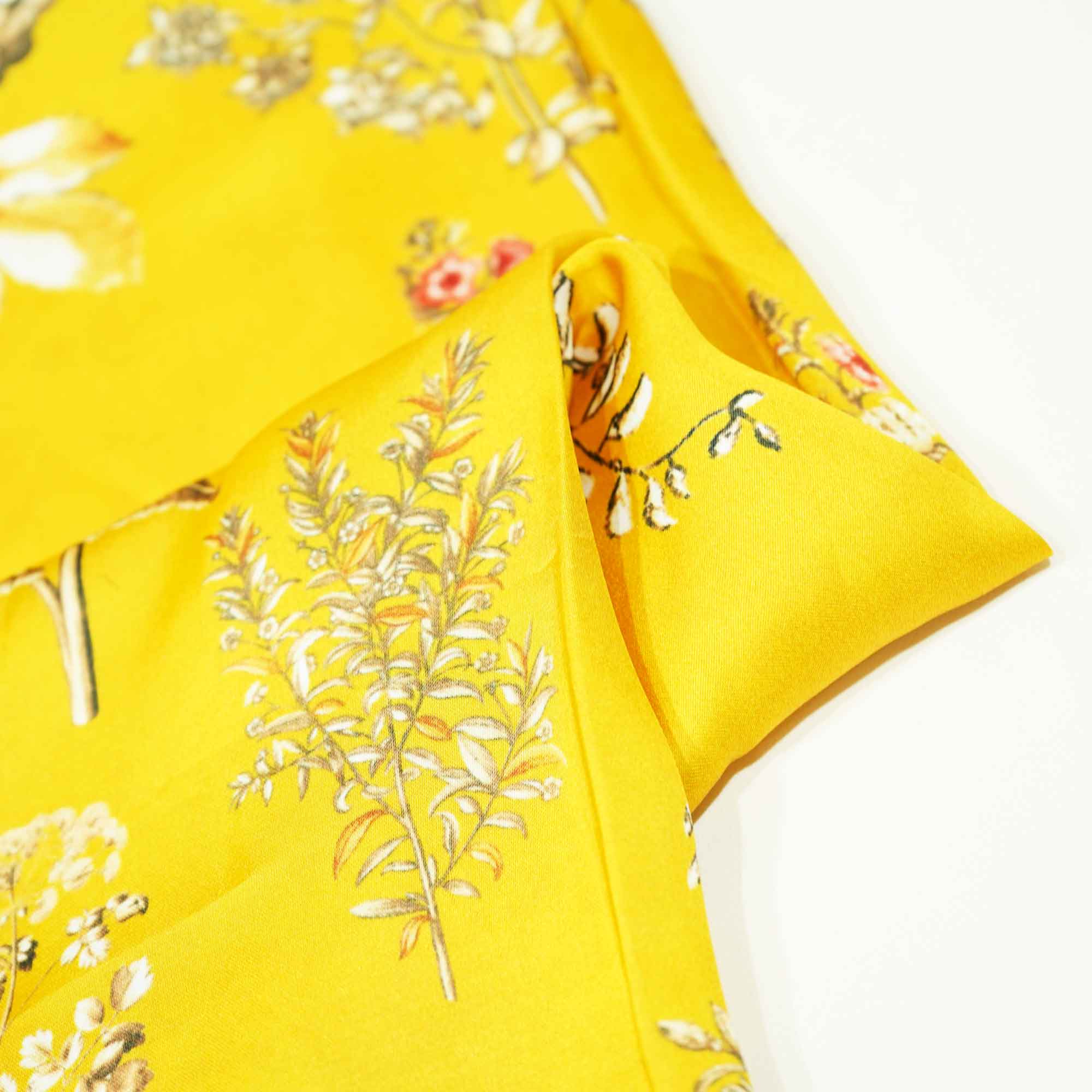 Mustard Floral Print Bemberg Gaji Silk Fabric 02030 GT-18021 - Image 2