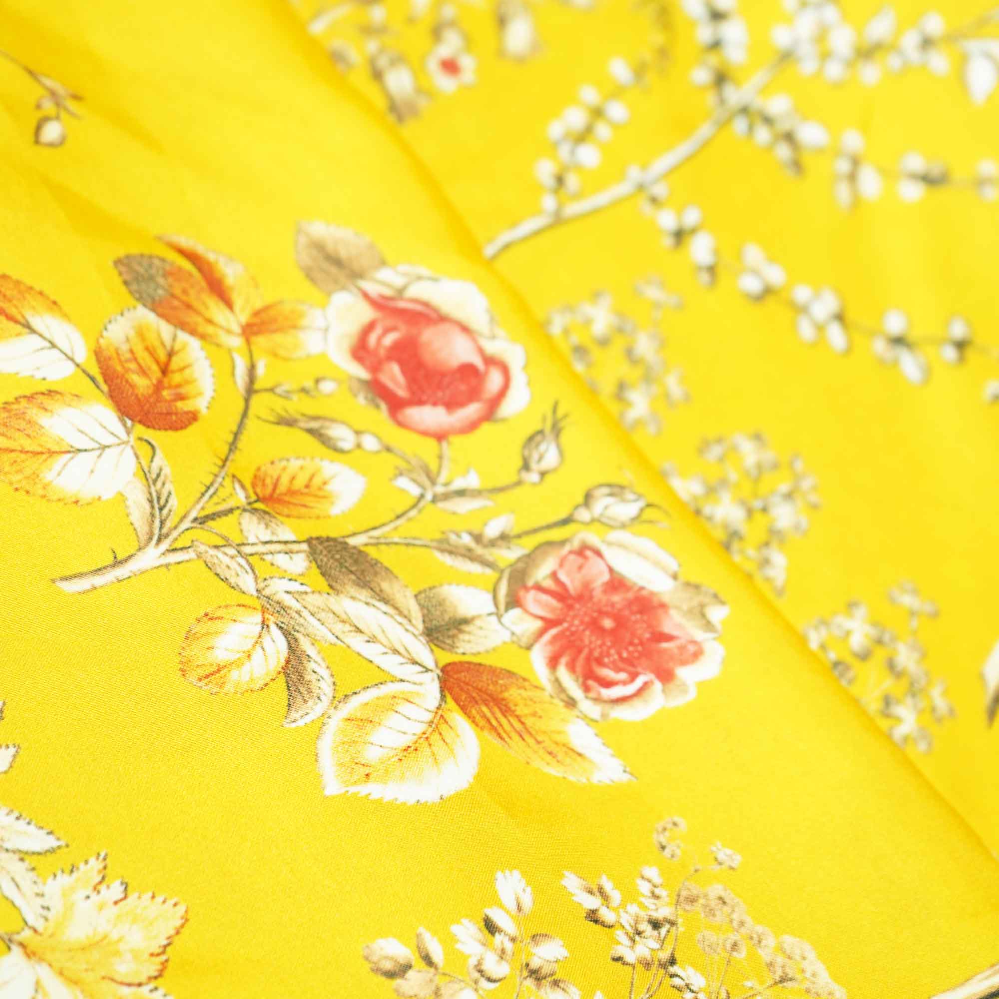 Mustard Floral Print Bemberg Gaji Silk Fabric 02030 GT-18021 - Image 3