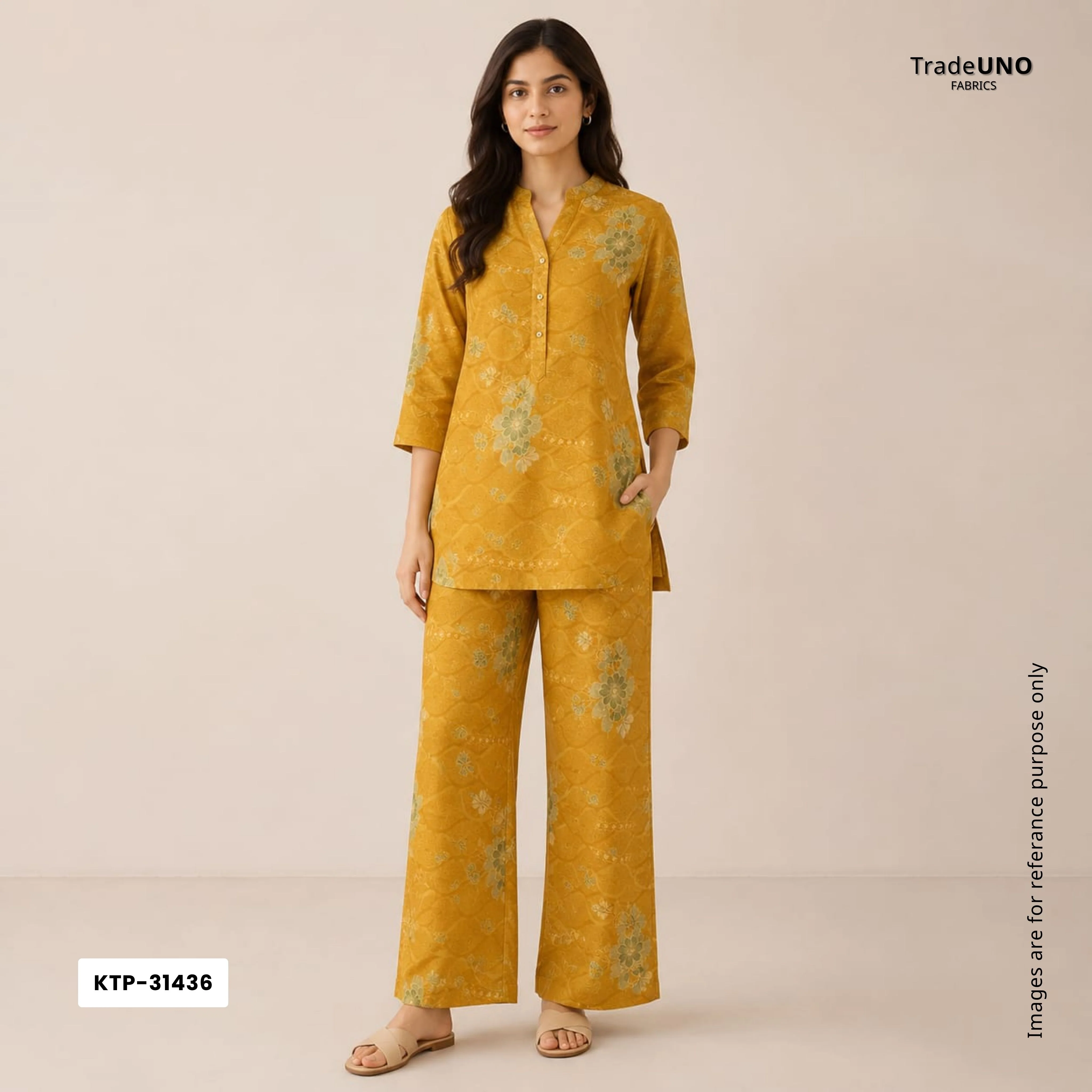 Mustard floral print Bemberg Modal Silk Fabric KTP-31436 - Image 5