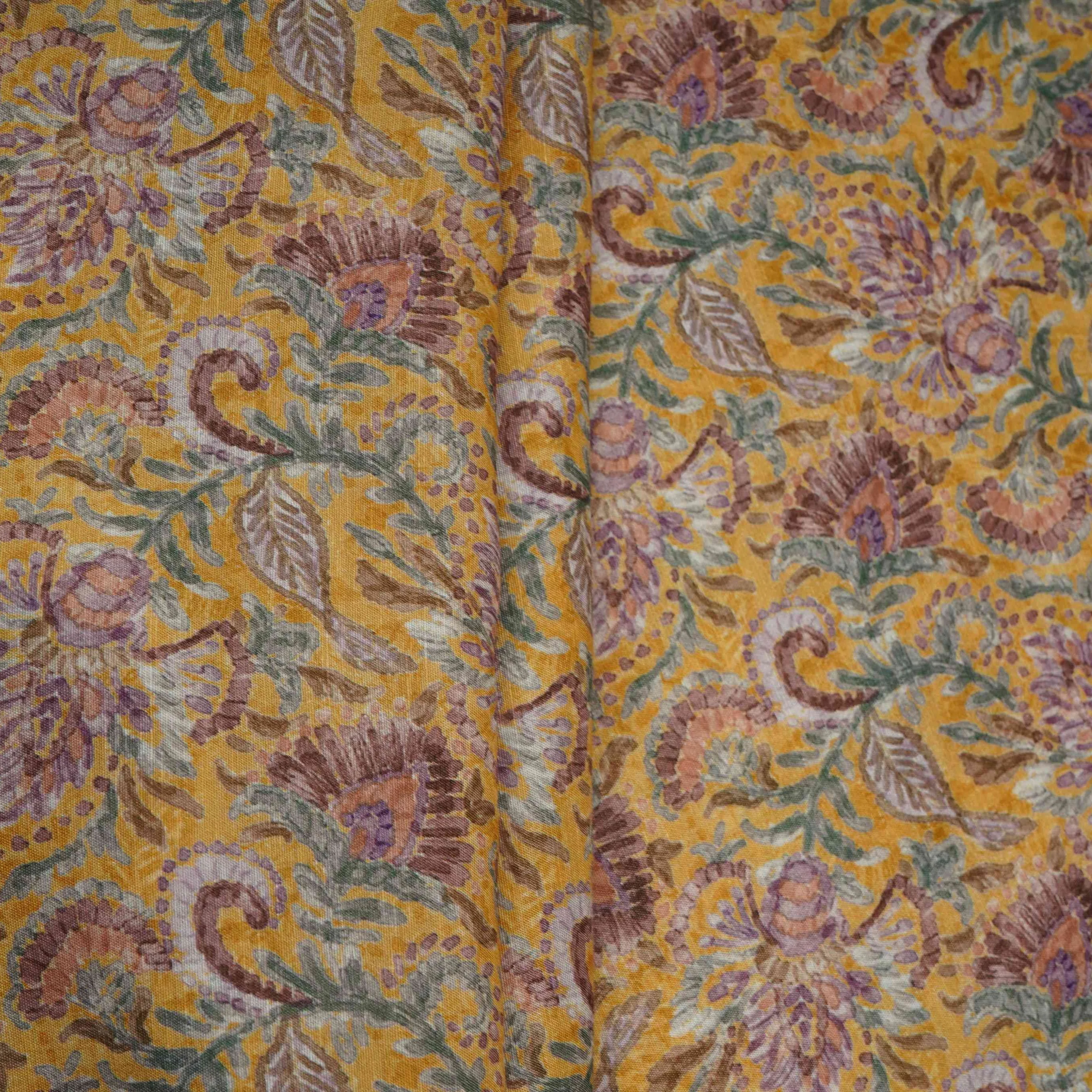 Mustard floral print Cupro Linen Fabric PI-31906 - Image 4