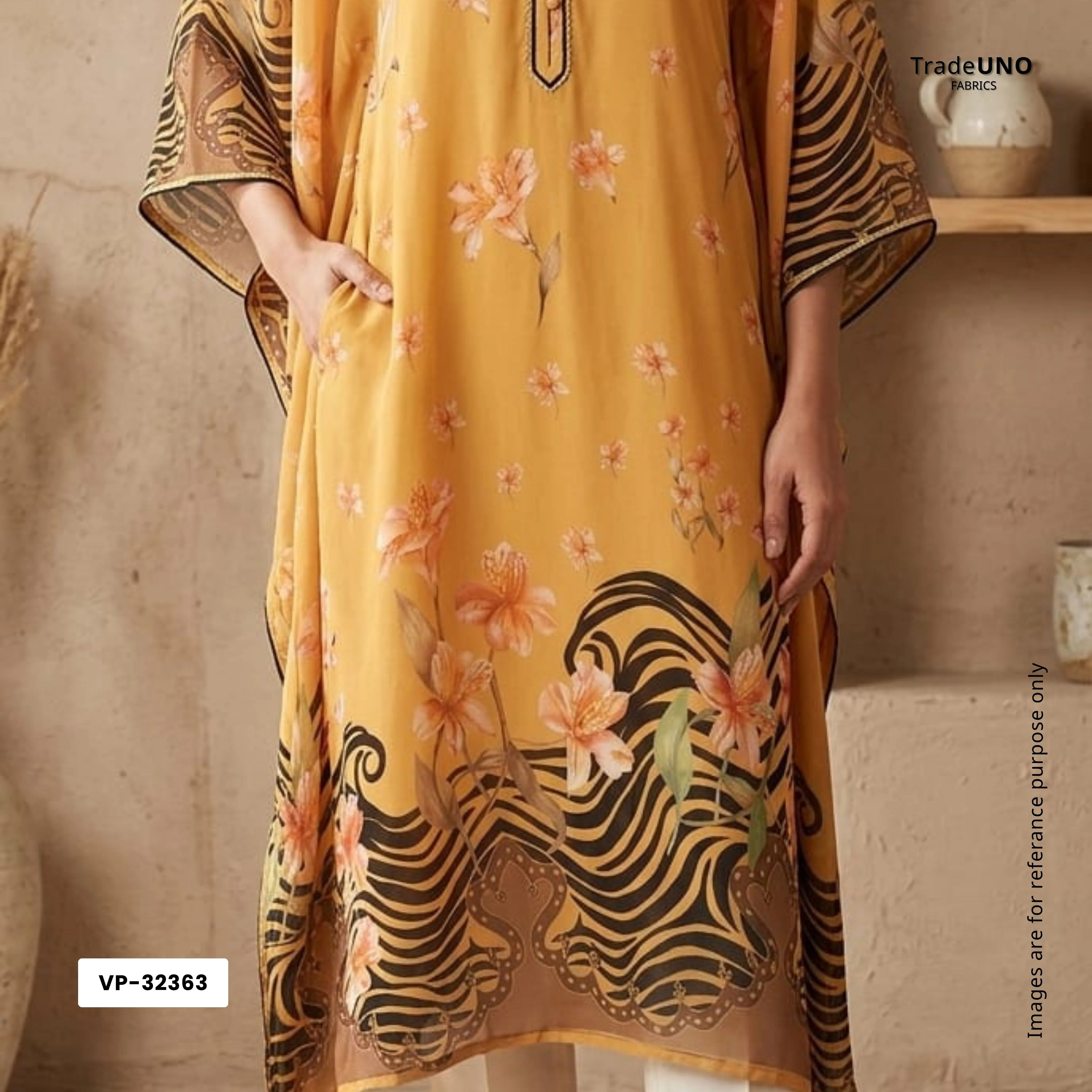 Mustard Floral Print Georgette Fabric VP-32363 - Image 6