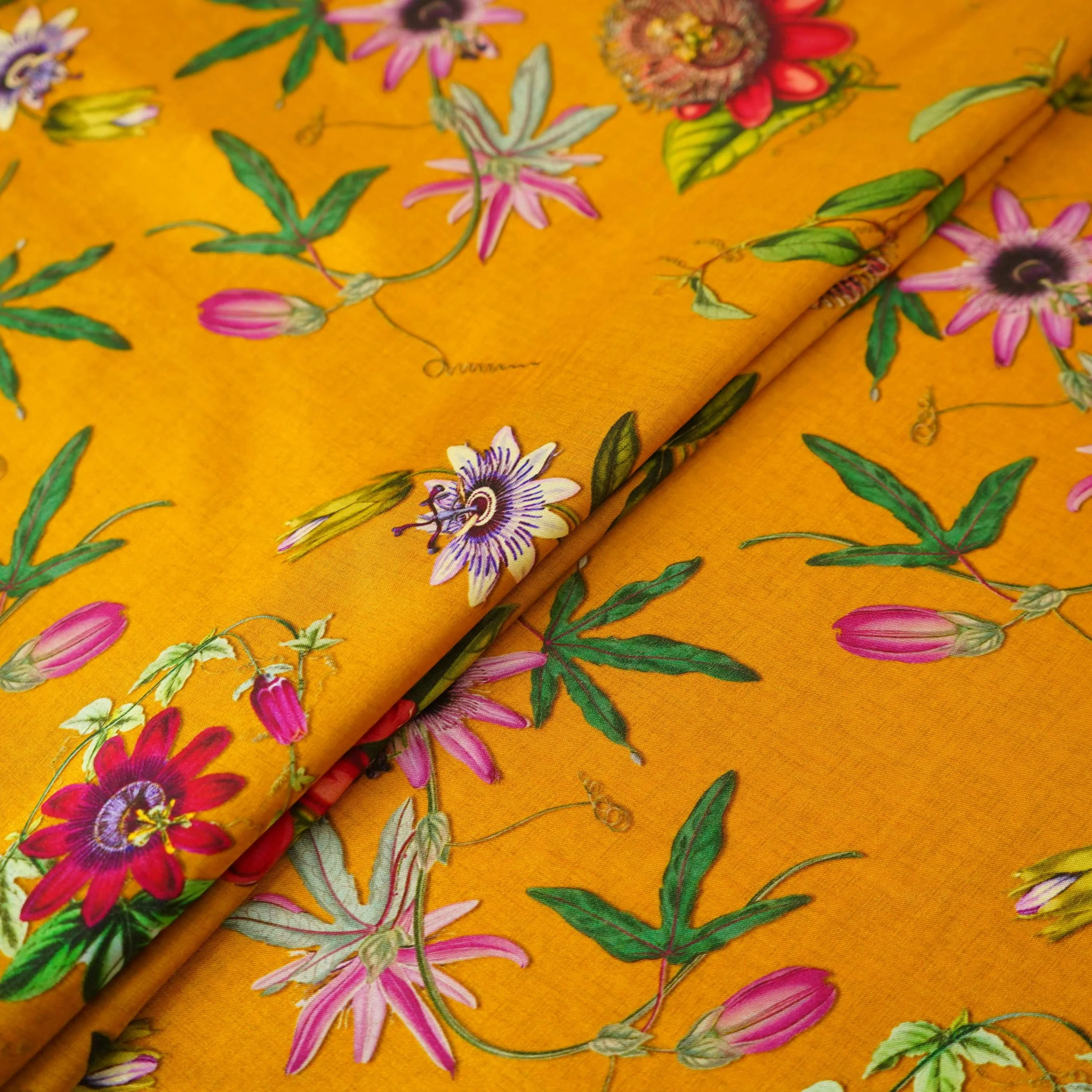 Mustard floral print Silk Satin Fabric NVC-31572 - Image 5