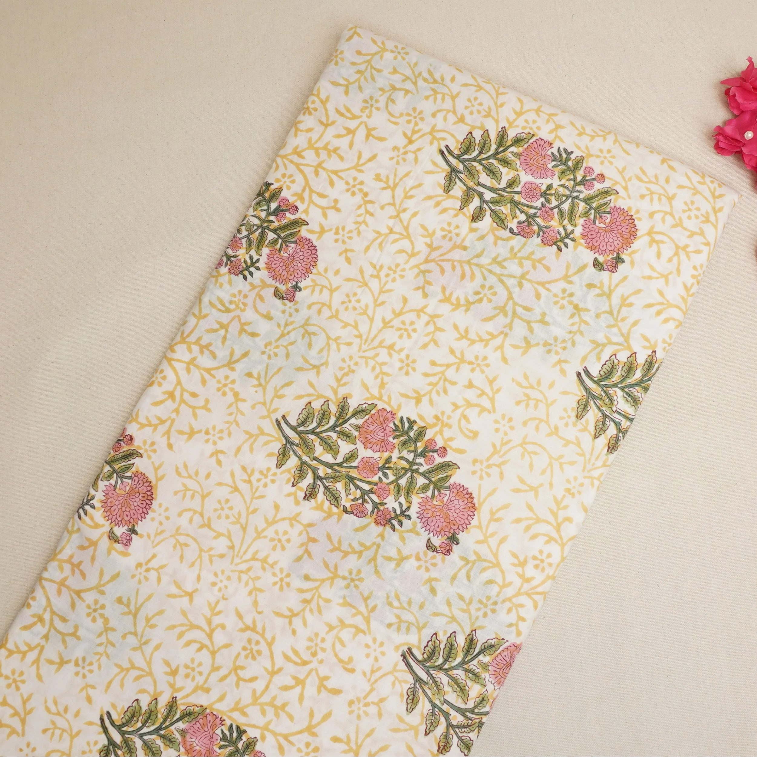 Mustard Handblock Print Cotton Fabric DH-29434