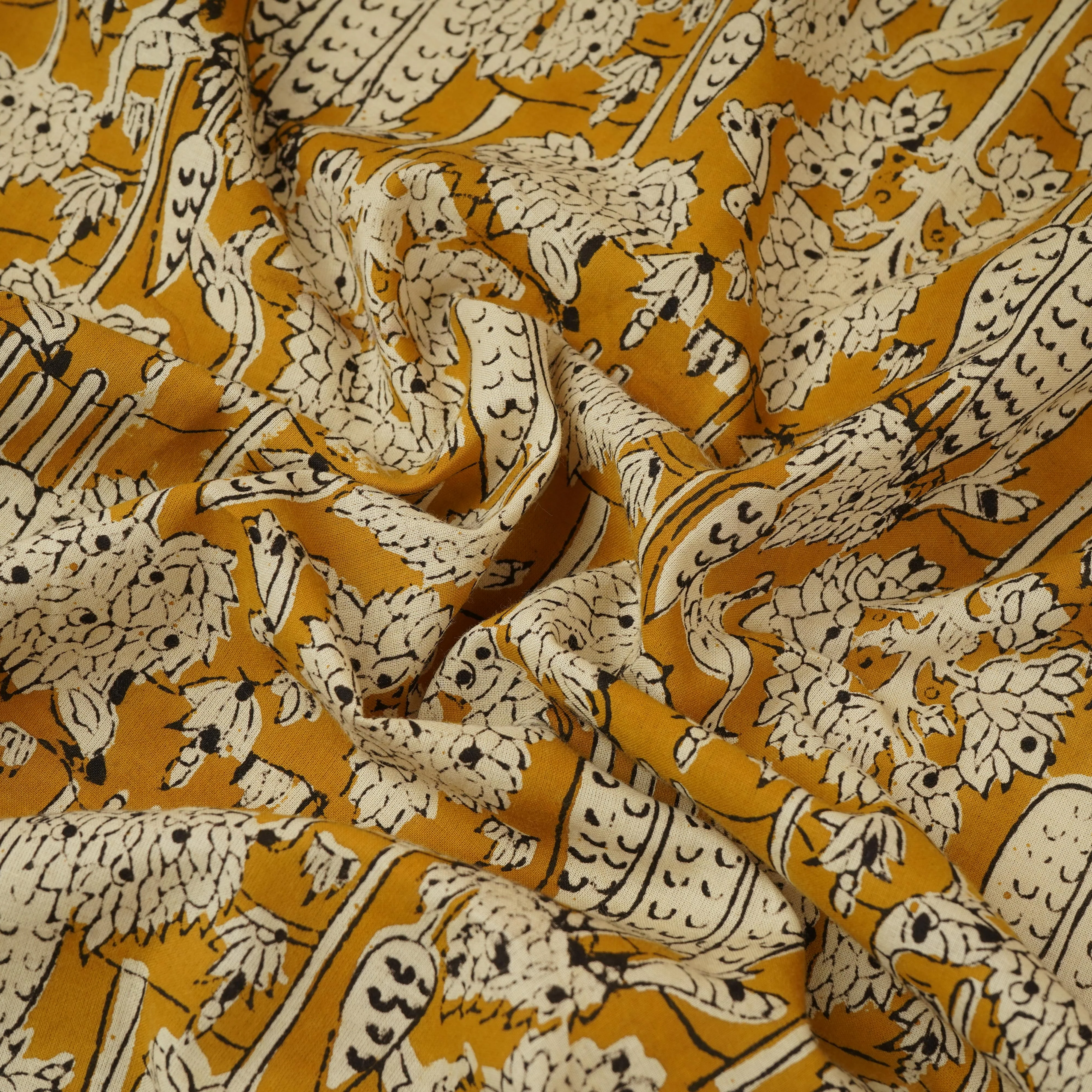 Mustard Kalamkari print Cotton Fabric AFI-29597 - Image 2