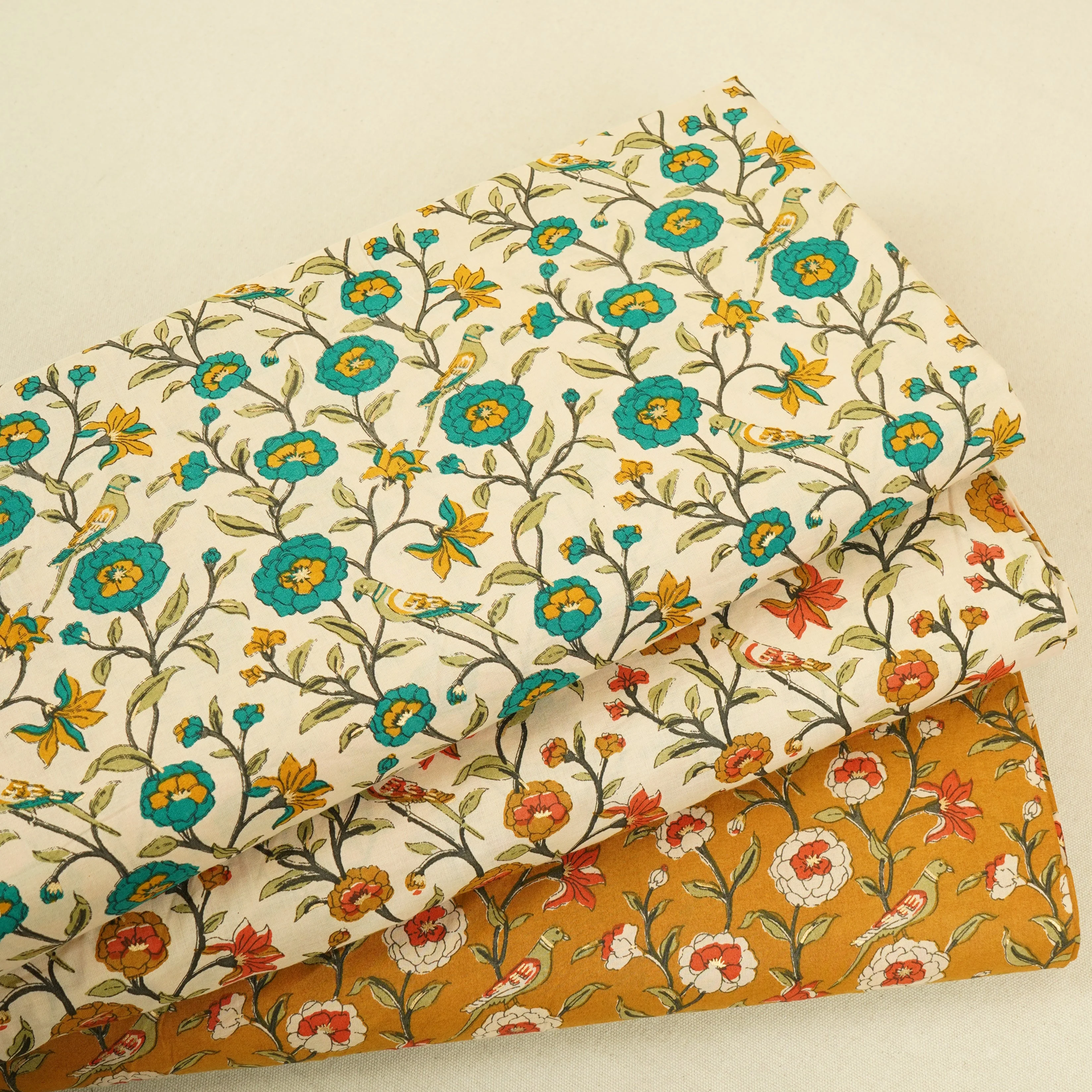Mustard Parrot Foil Print Cotton Fabric PB-29705 - Image 5