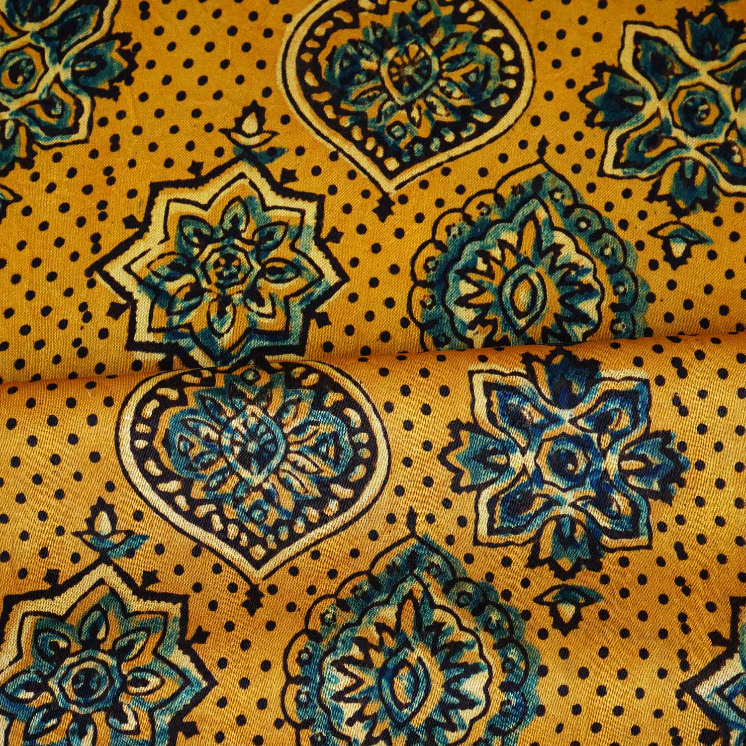 Mustard Yellow Ajrakh Print Mashru Silk Fabric EEG-28668 - Image 3