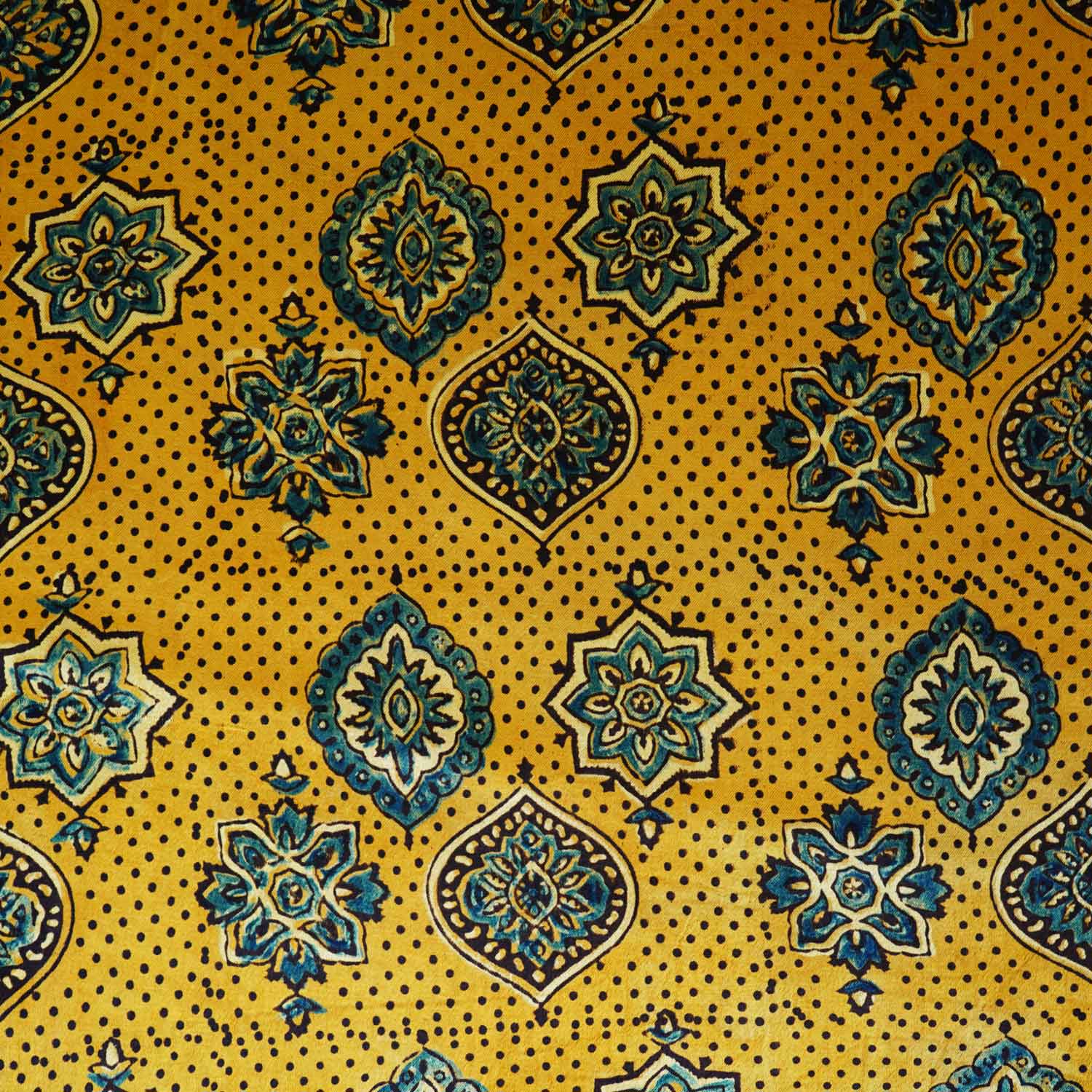 Mustard Yellow Ajrakh Print Mashru Silk Fabric EEG-28668 - Image 4