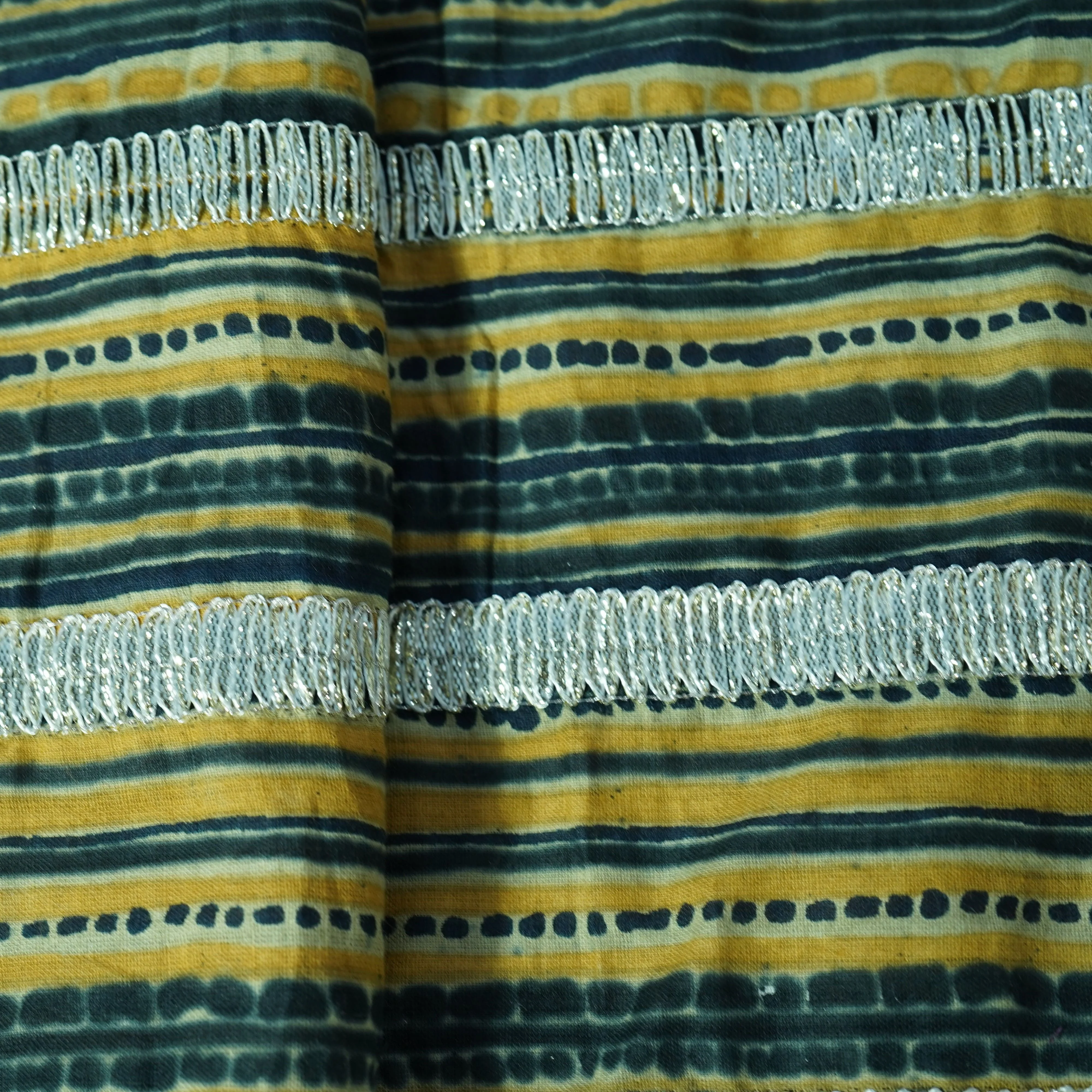 Mustard Yellow Black Abstract Print Gota Work Cambric Cotton - Image 2