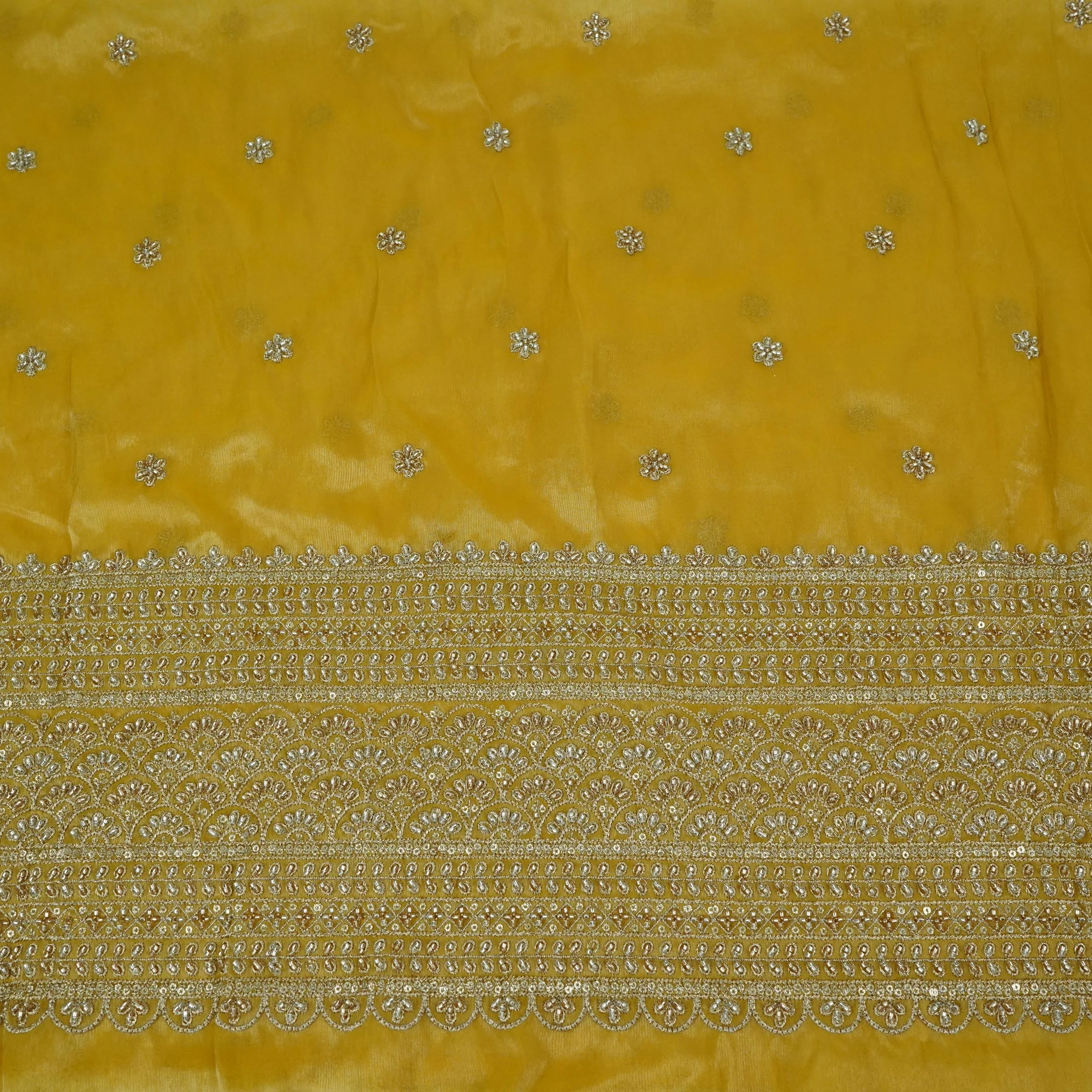 Mustard Yellow Border cutdana embroidery Kanjivaram Silk Fabric TF-32082 - Image 2