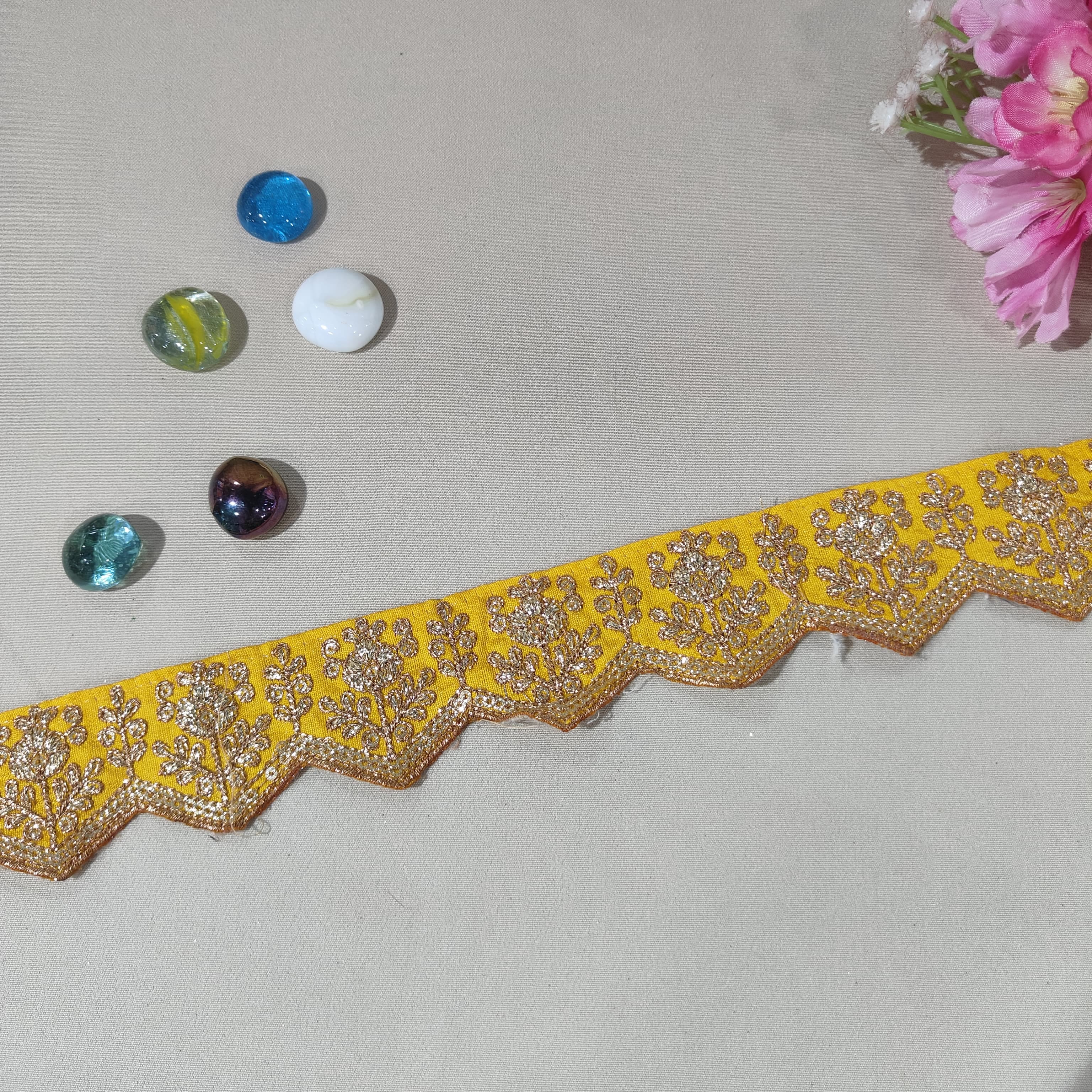 Mustard Yellow Chevron Zari Embroidery Lace 15841 - Image 3