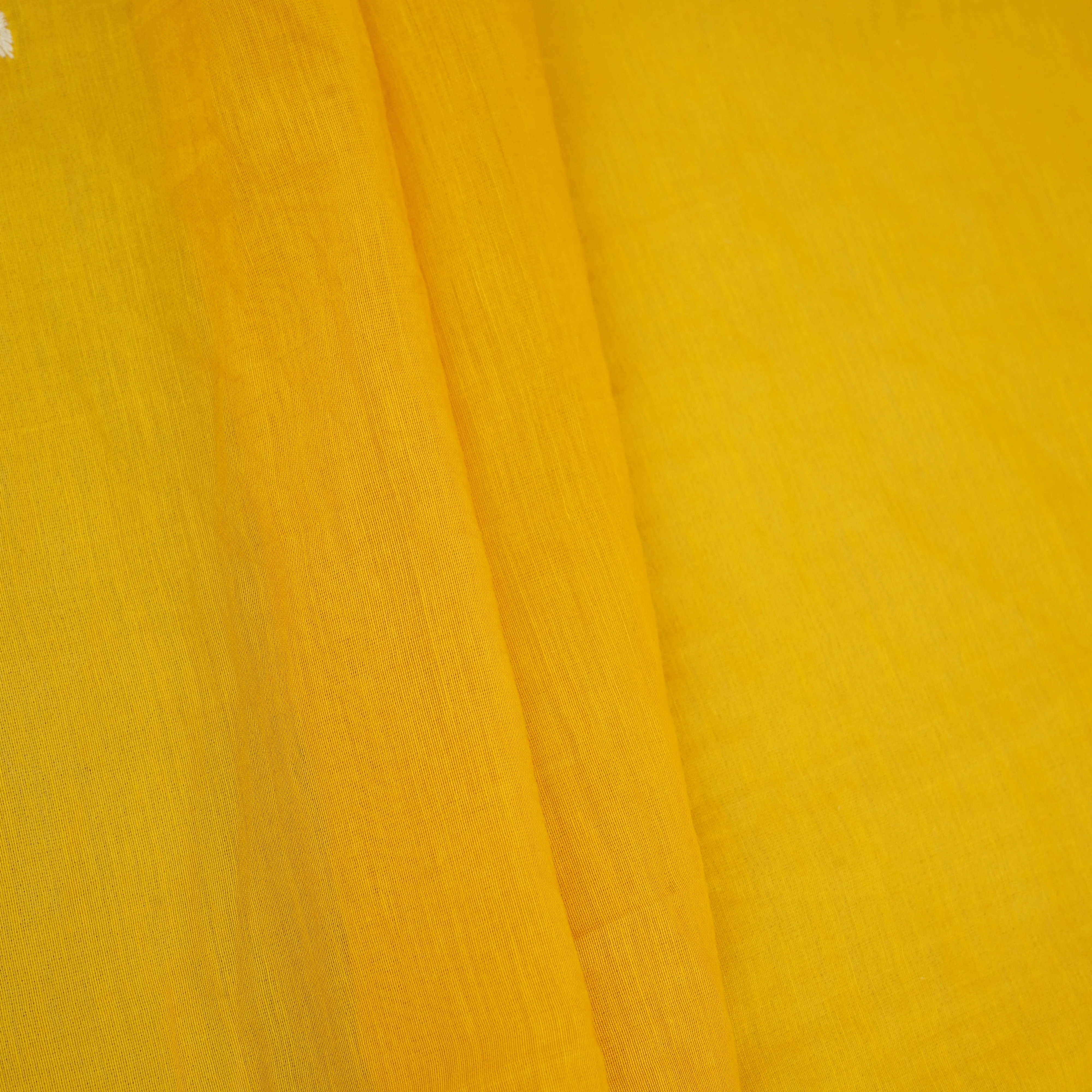 Mustard Yellow Floral Applique 3D work Mul Chanderi Fabric DC-30258 - Image 4