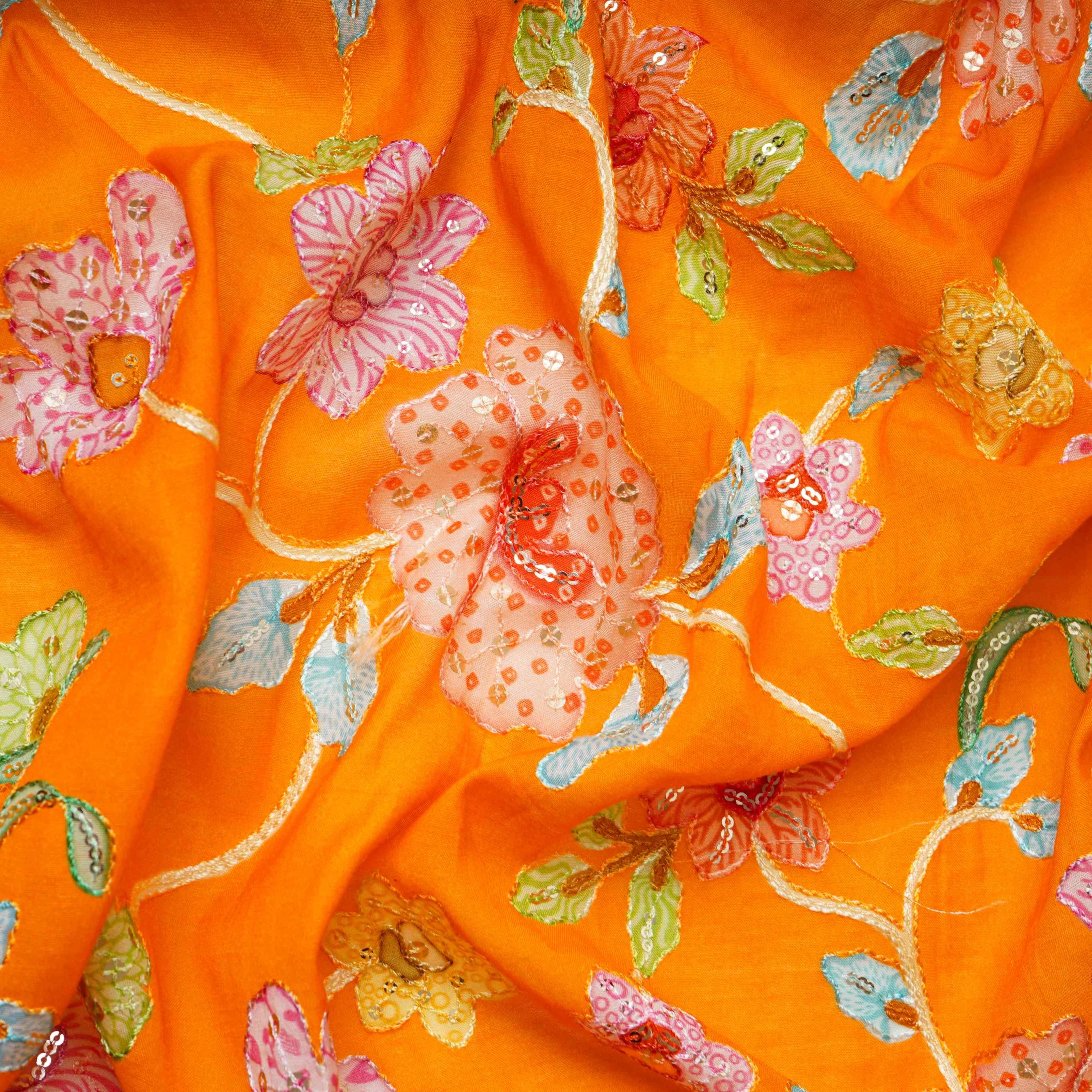Mustard Yellow floral embroidery Mul Chanderi Fabric GTS-31131 - Image 2