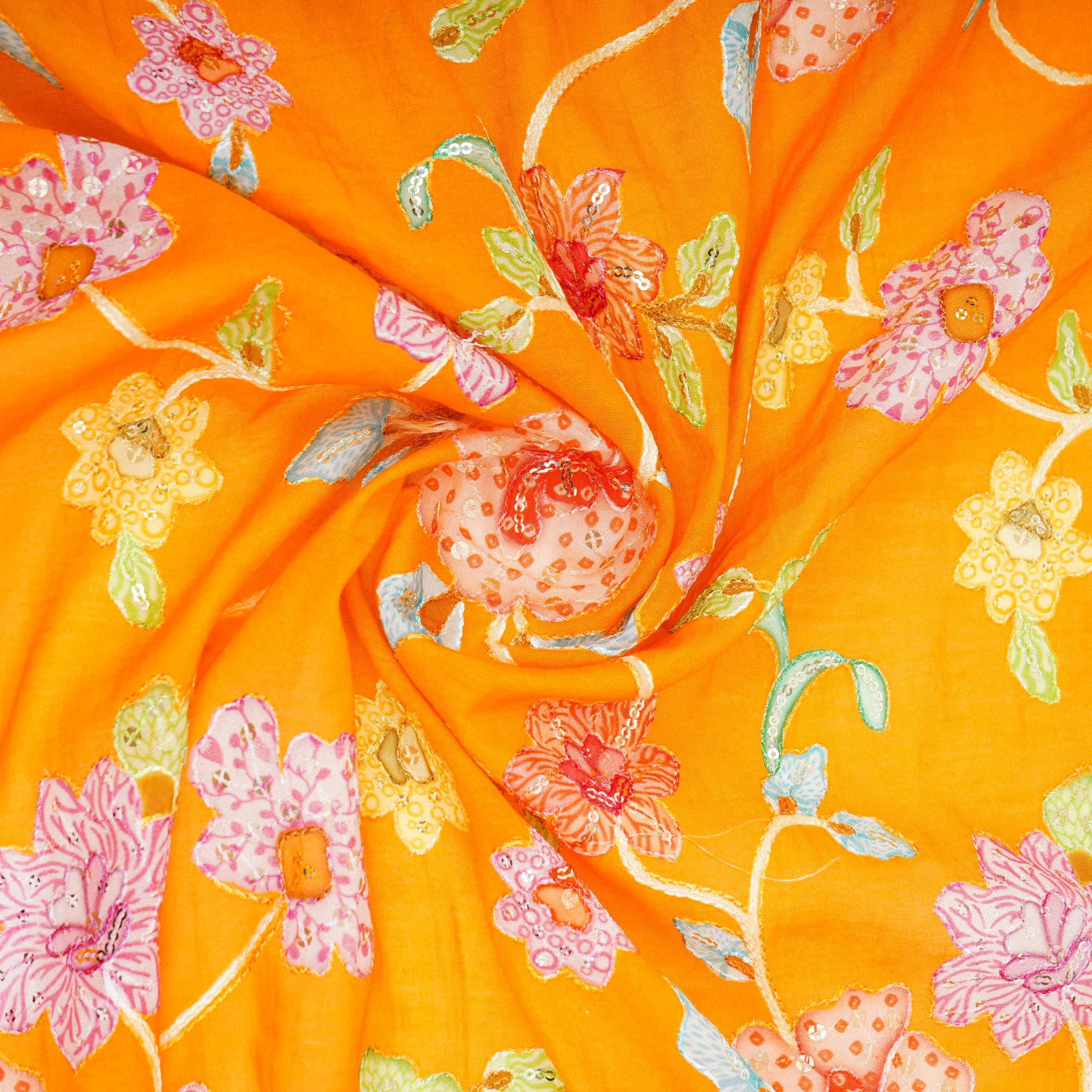 Mustard Yellow floral embroidery Mul Chanderi Fabric GTS-31131 - Image 4
