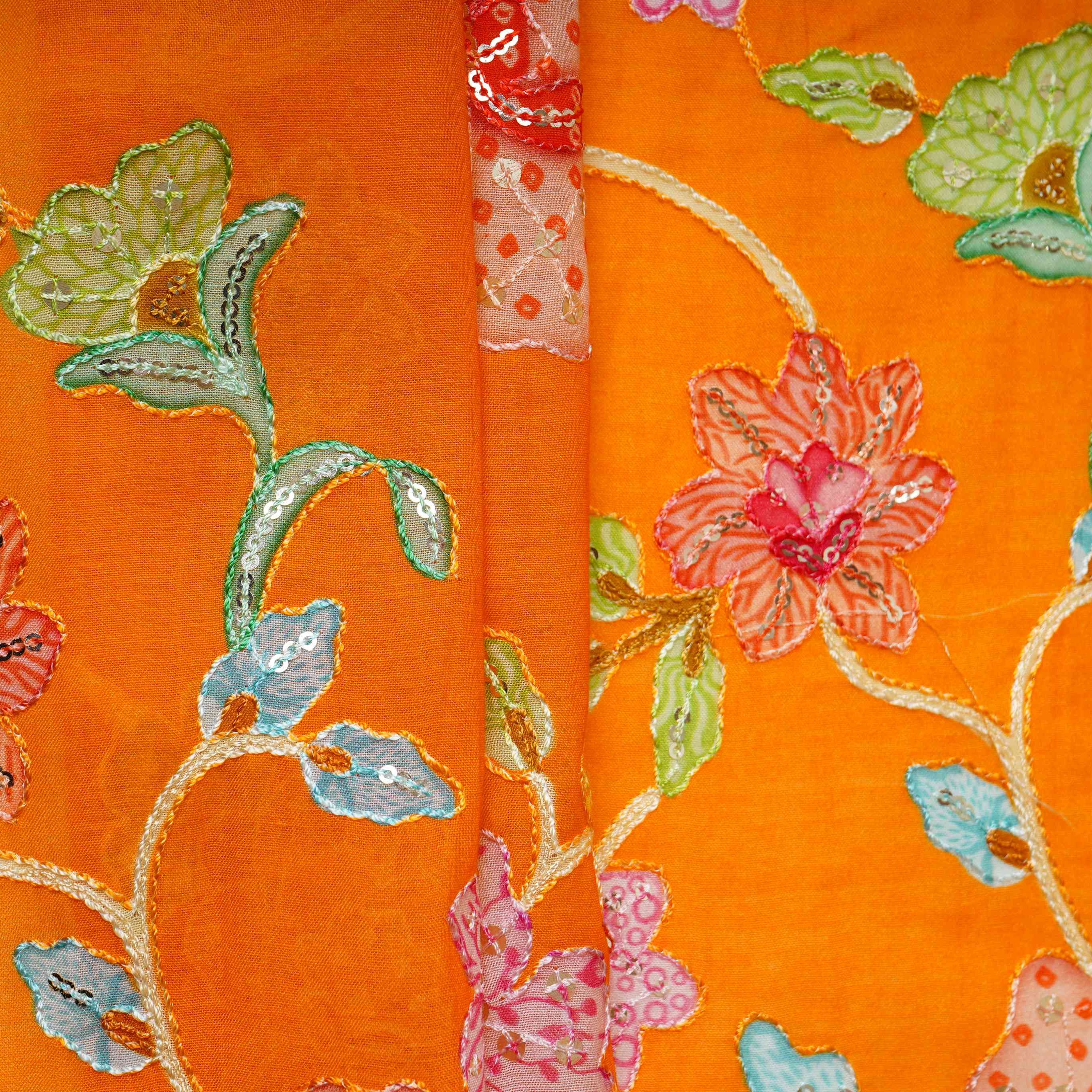 Mustard Yellow floral embroidery Mul Chanderi Fabric GTS-31131 - Image 5