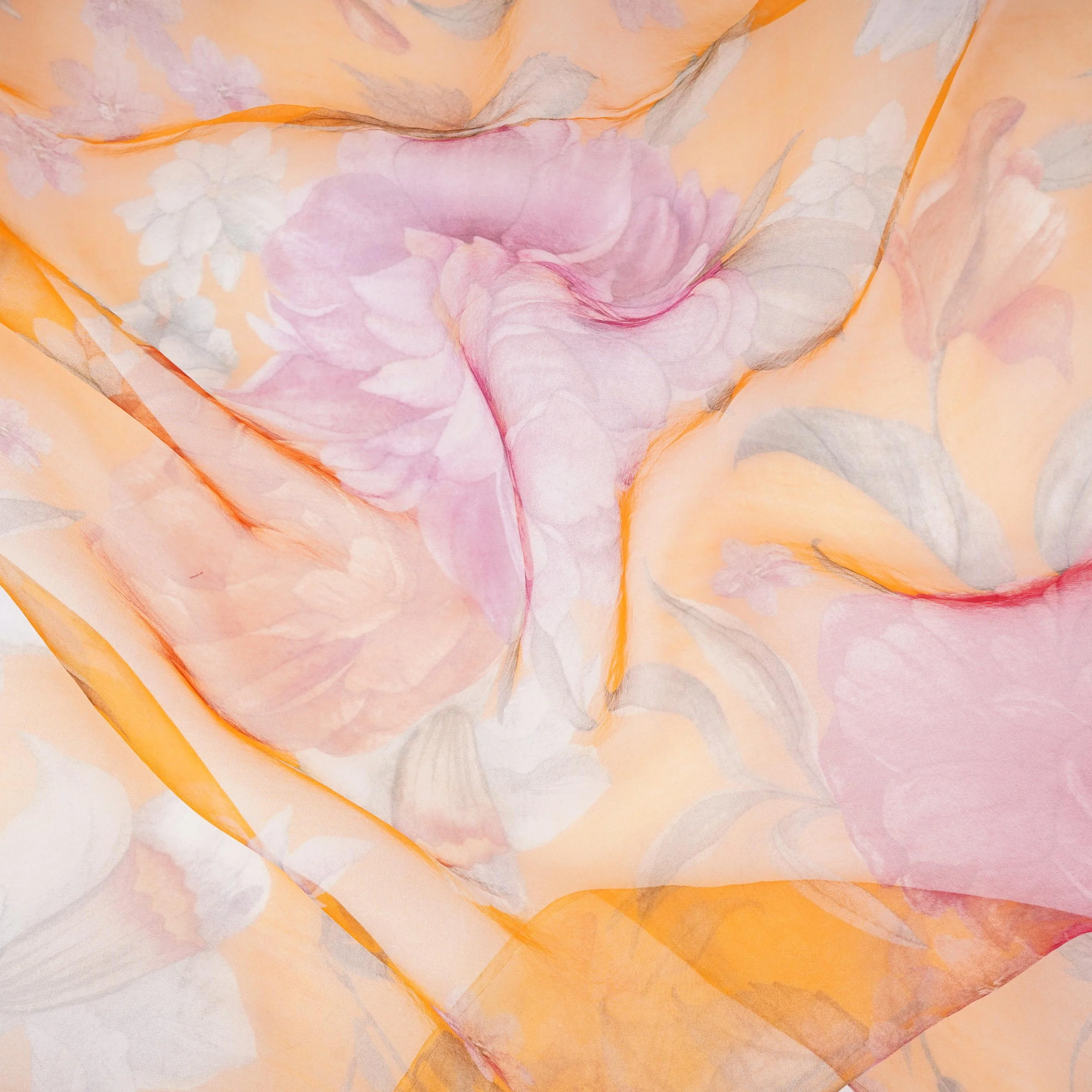 Mustard Yellow floral print 22gm Pure Silk Organza Fabric GTS-31139 - Image 2
