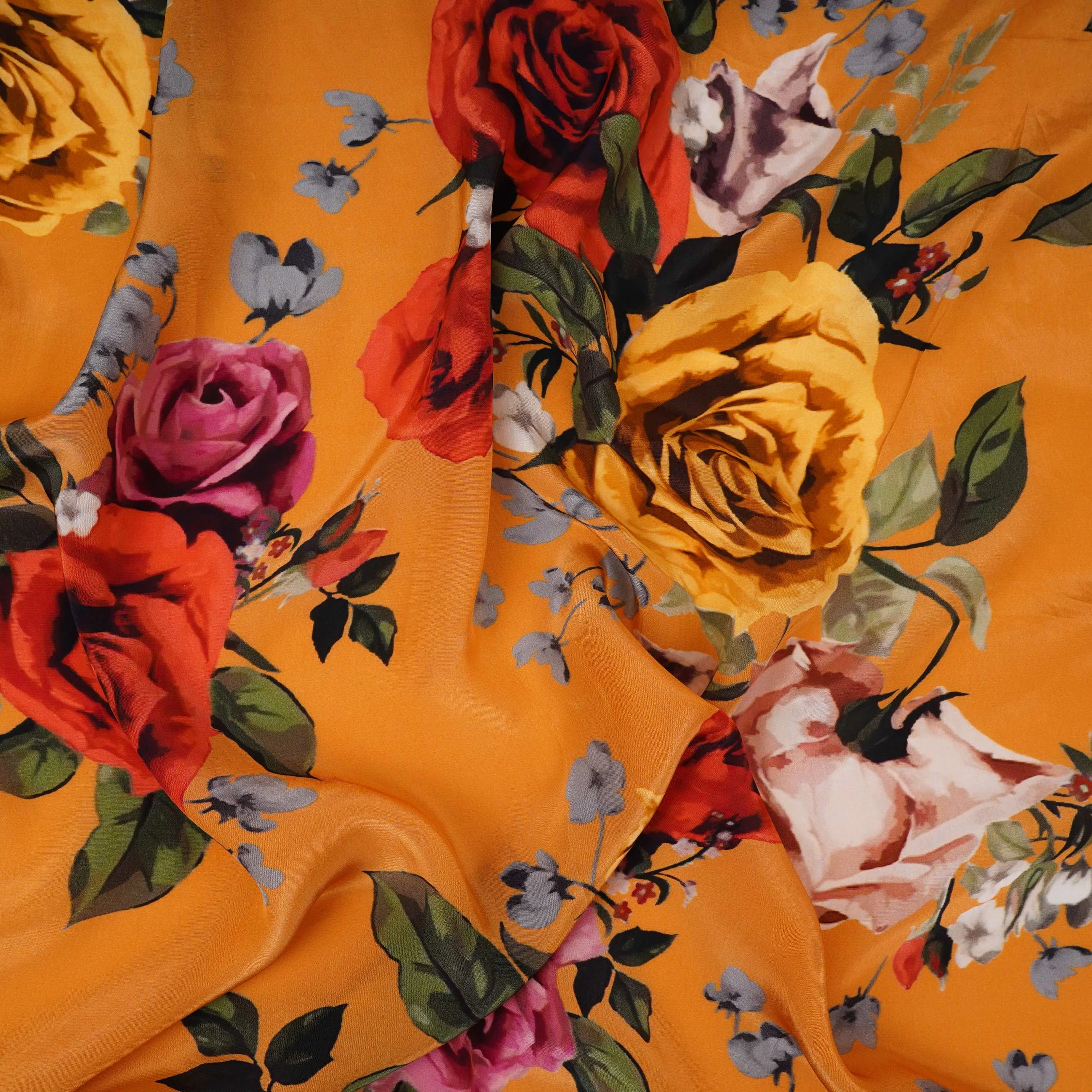 Mustard Yellow floral print Crepe Fabric NVC-31824 - Image 5