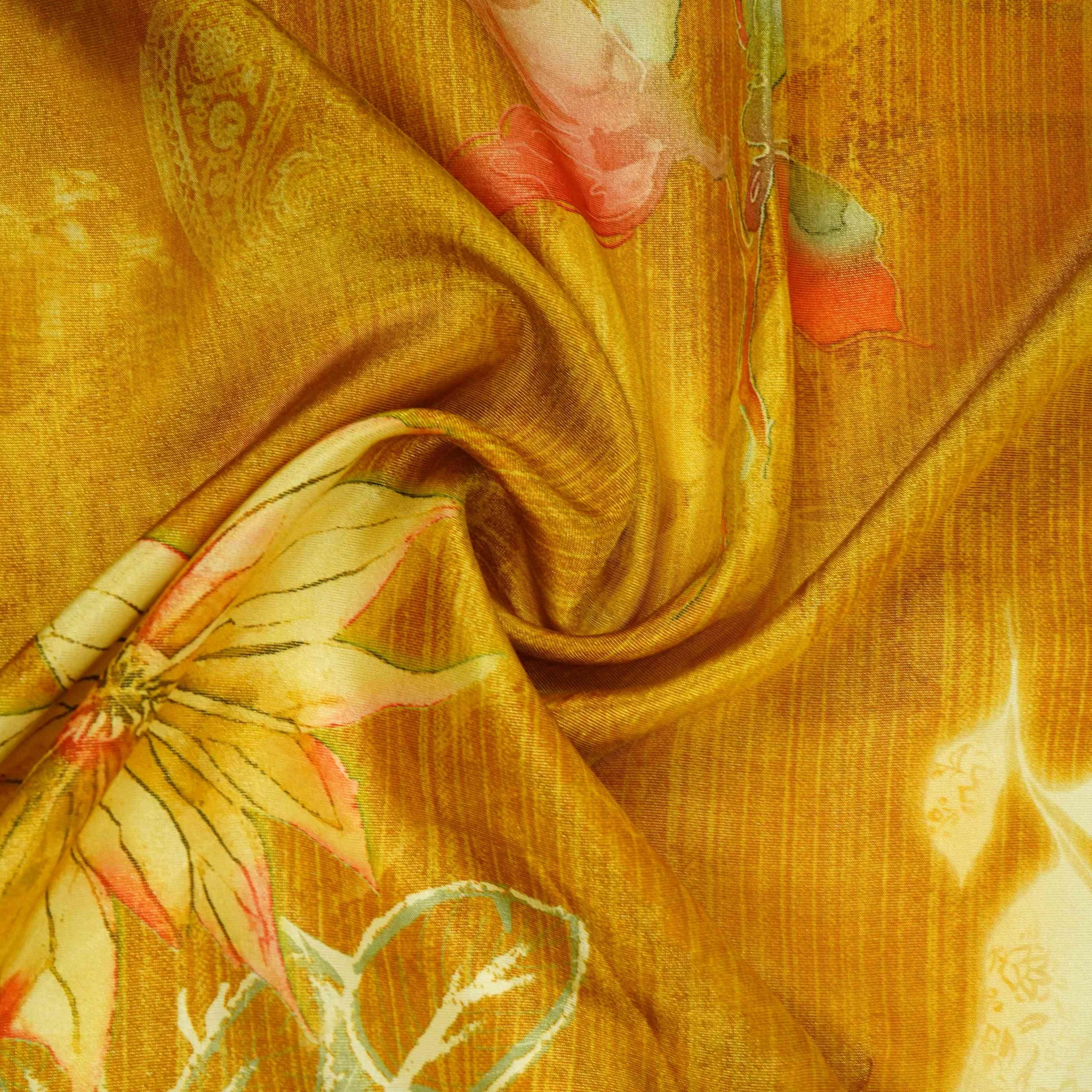 Mustard Yellow floral print Tissue Fabric MTFG-31109 - Image 4