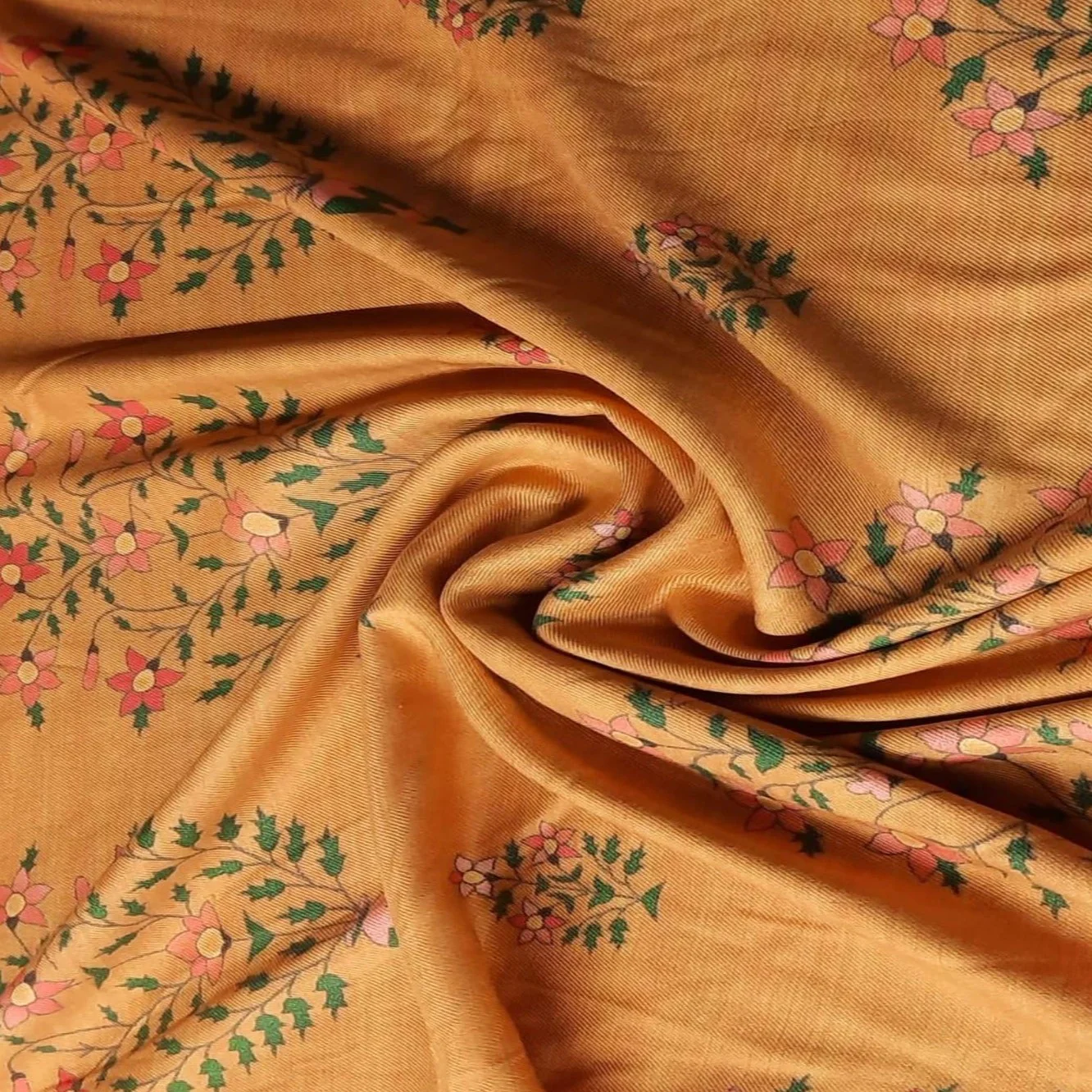 Mustard Yellow Floral Print Viscose Fabric 1796