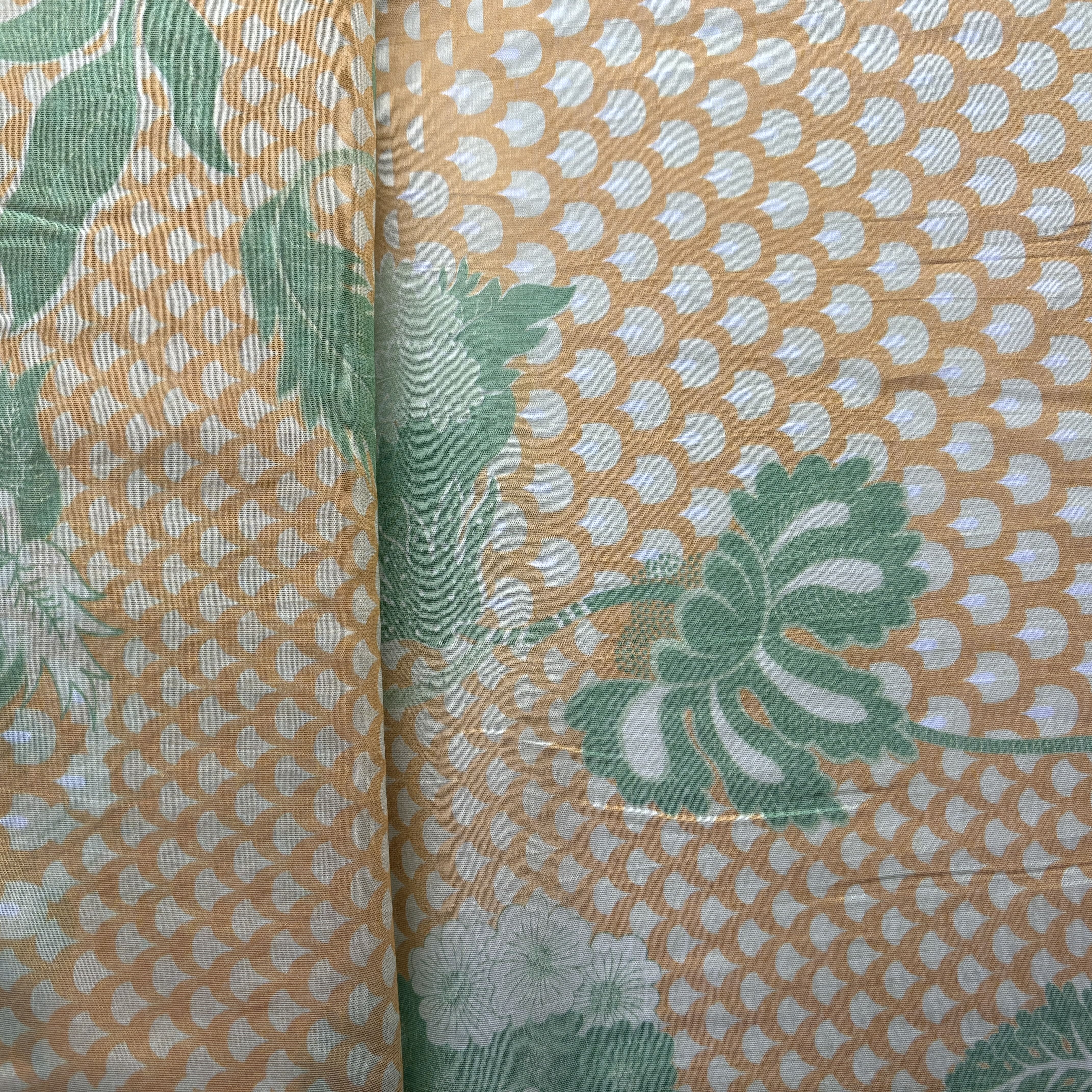 Mustard Yellow Green Floral Print Chanderi Silk Fabric - Image 3