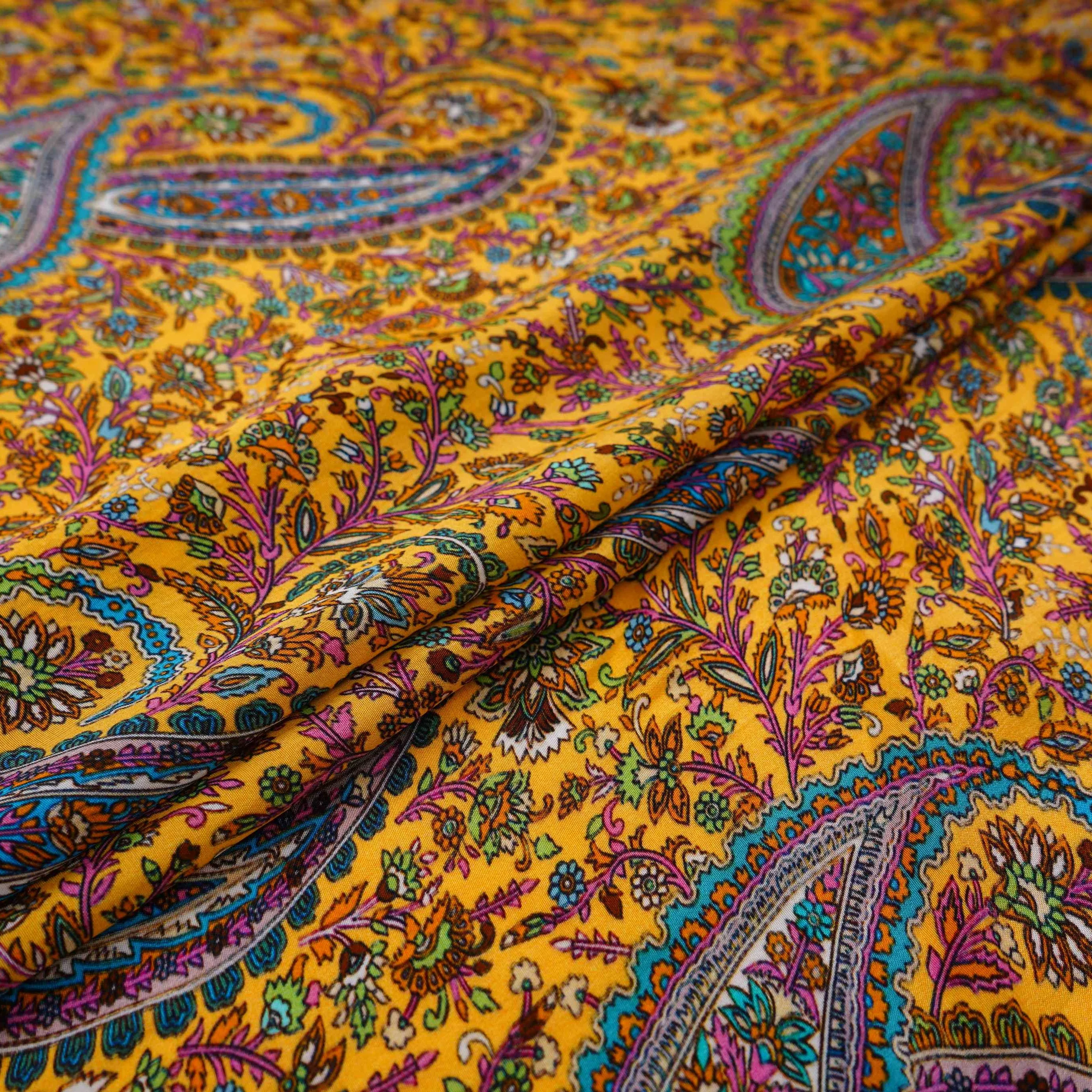 Mustard Yellow Paisley print Crepe Fabric NVC-31831 - Image 4