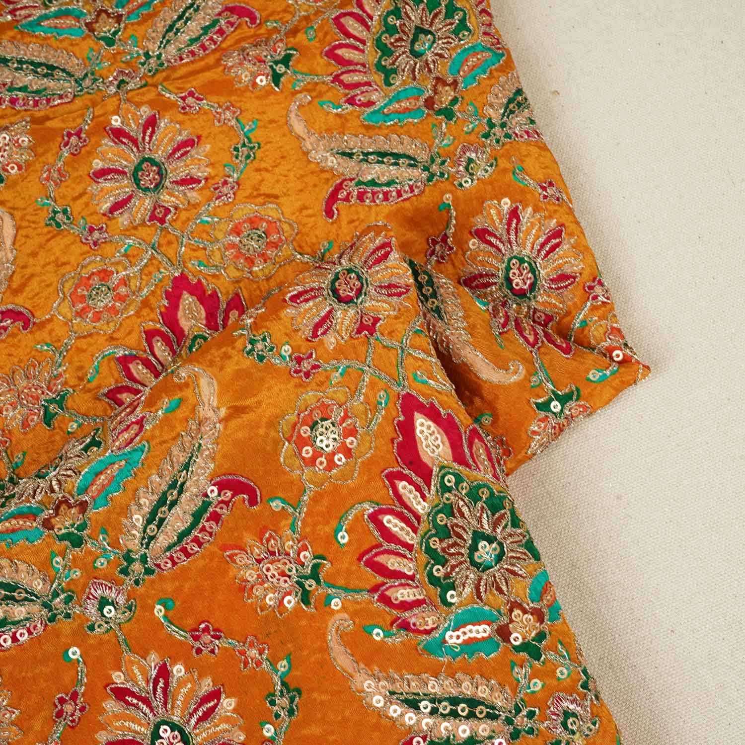 Mustard Yellow Position Print Zari Embroidery Crepe Fabric NF-28001 - Image 2