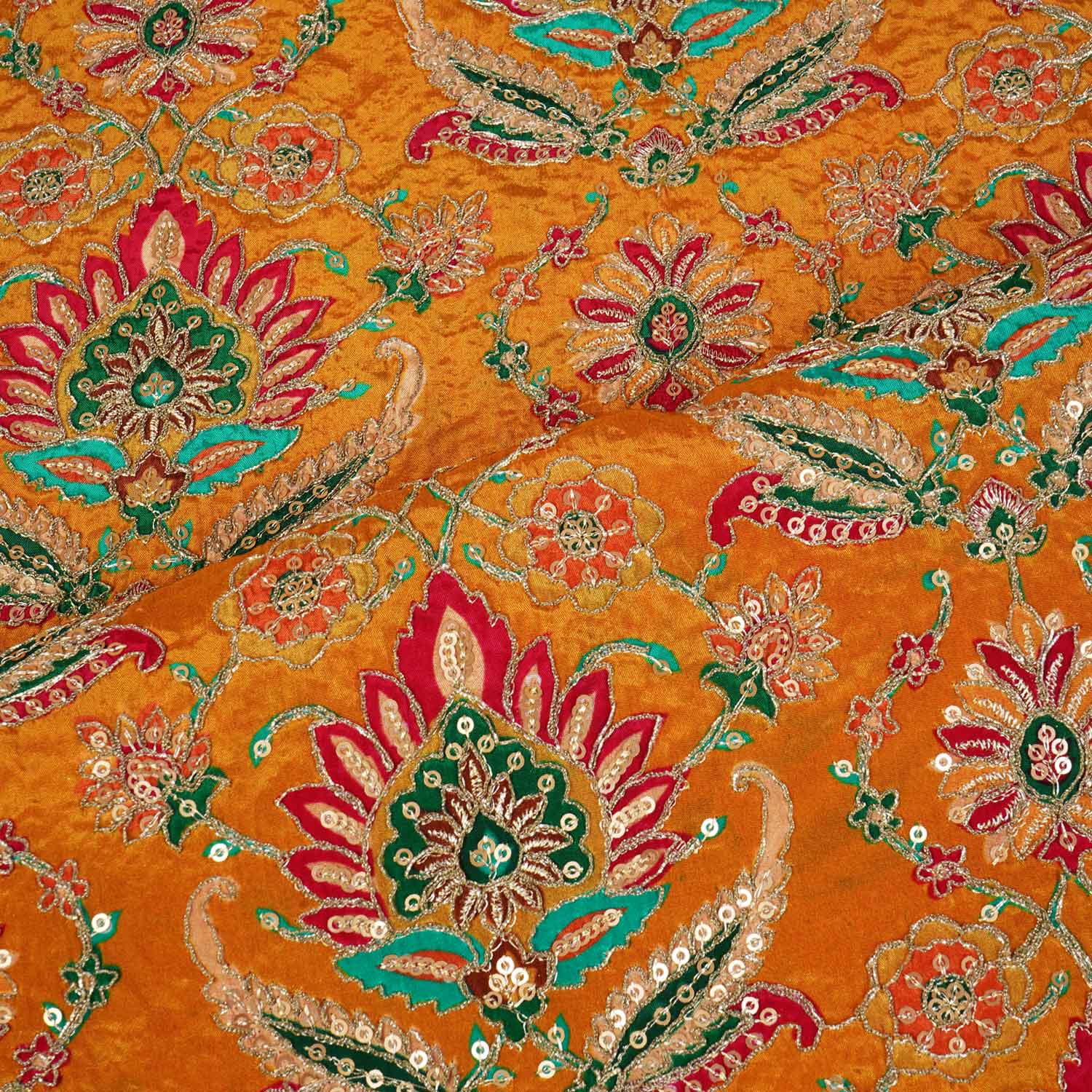 Mustard Yellow Position Print Zari Embroidery Crepe Fabric NF-28001 - Image 3