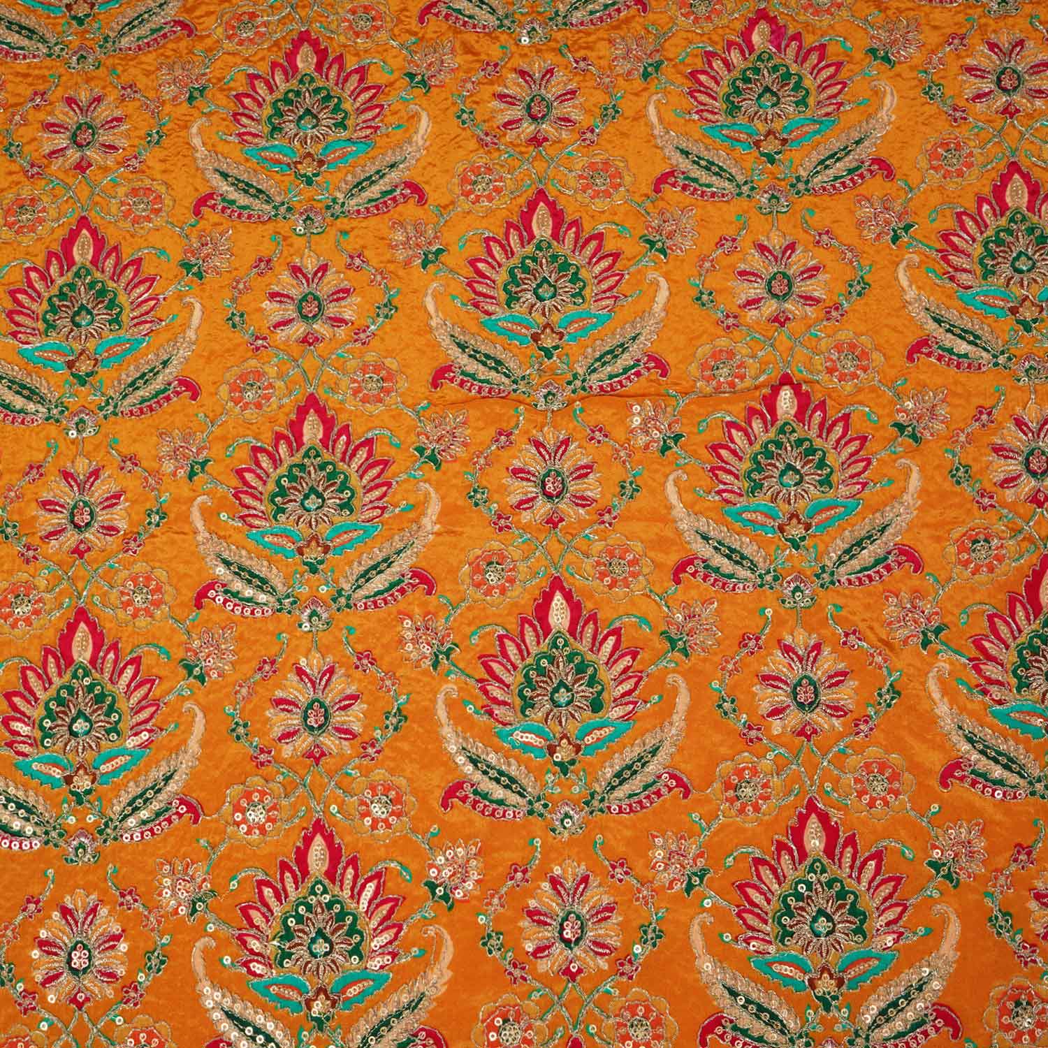 Mustard Yellow Position Print Zari Embroidery Crepe Fabric NF-28001 - Image 4