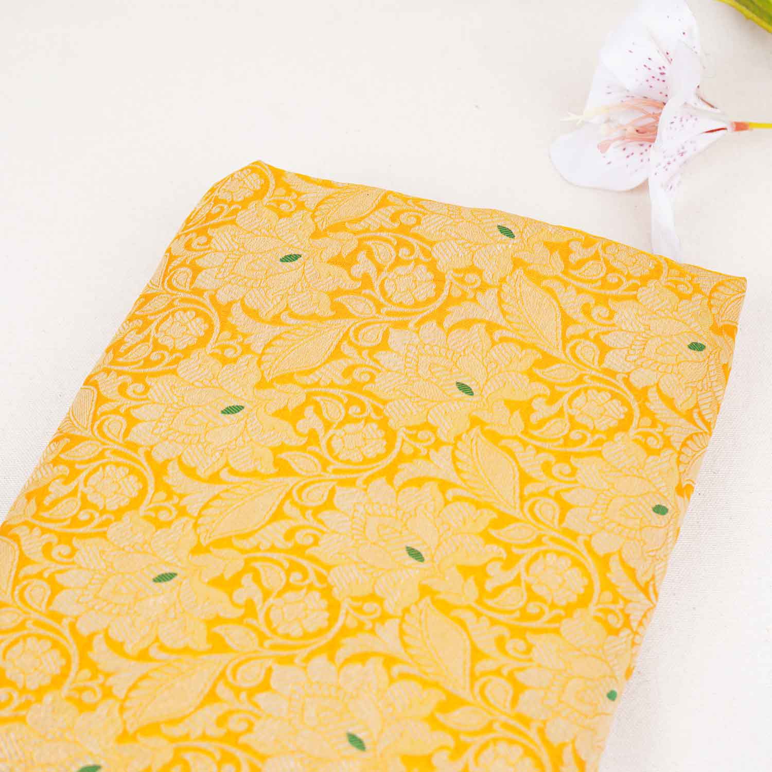Mustard Yellow Silver Jaal Brocade Fabric NH-28911
