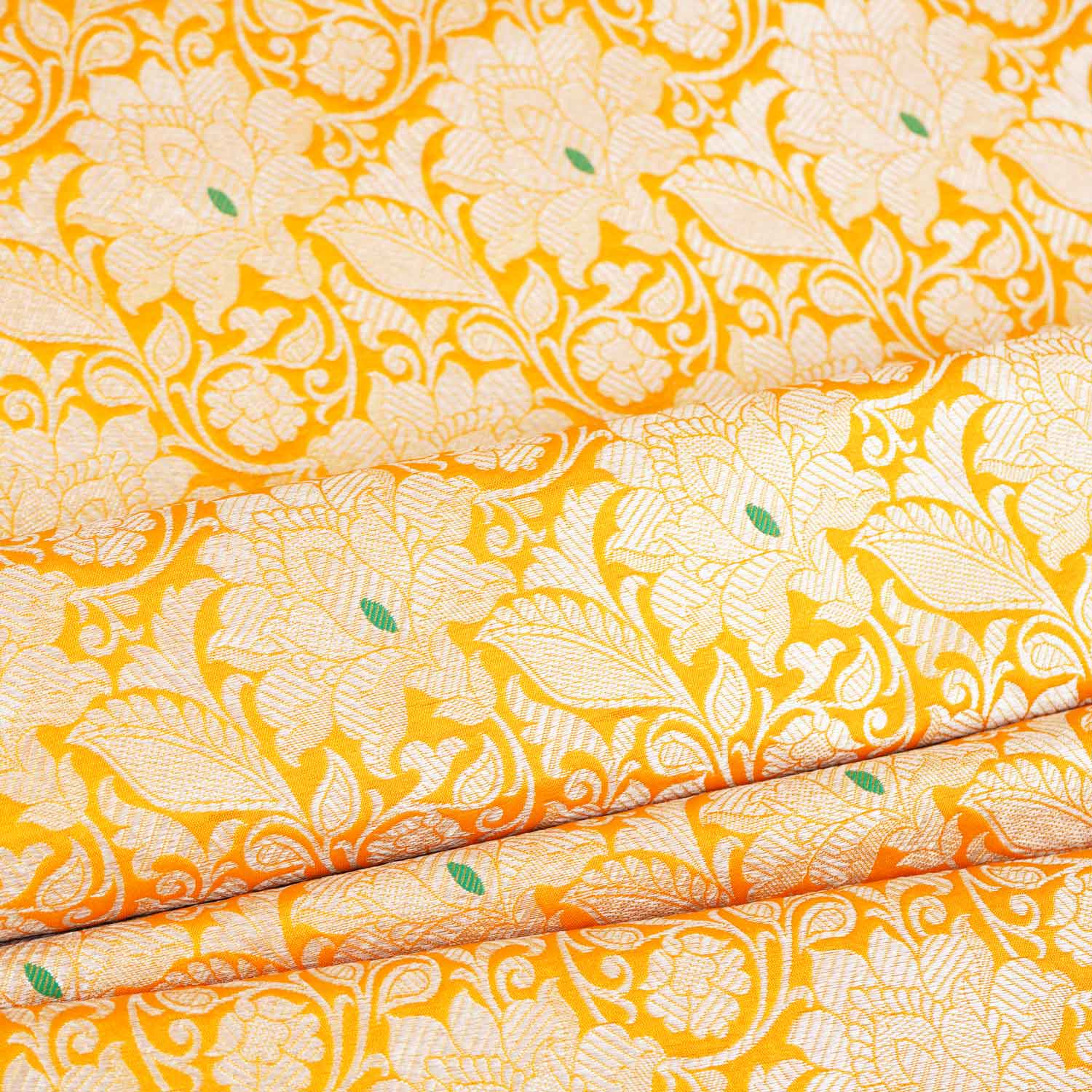 Mustard Yellow Silver Jaal Brocade Fabric NH-28911 - Image 2